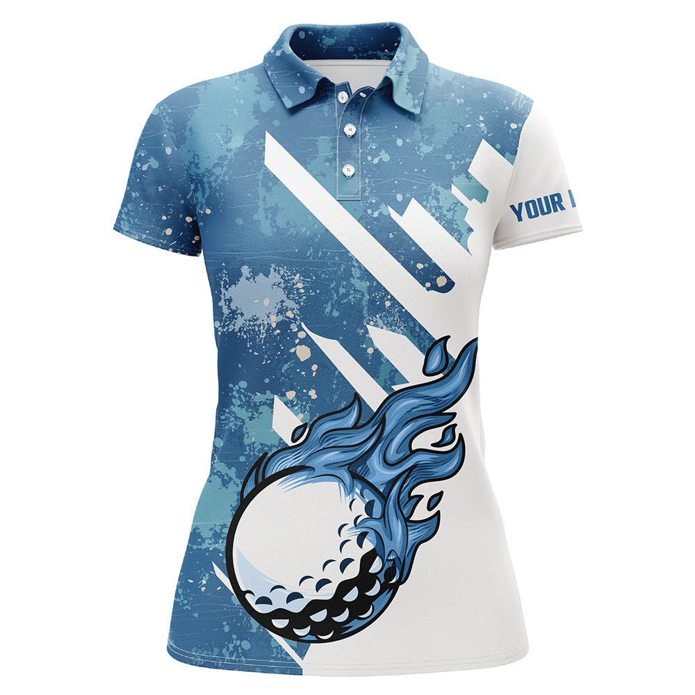 Blue and White Golf Ball Flame Women's Golf Polo Shirt Custom Team G