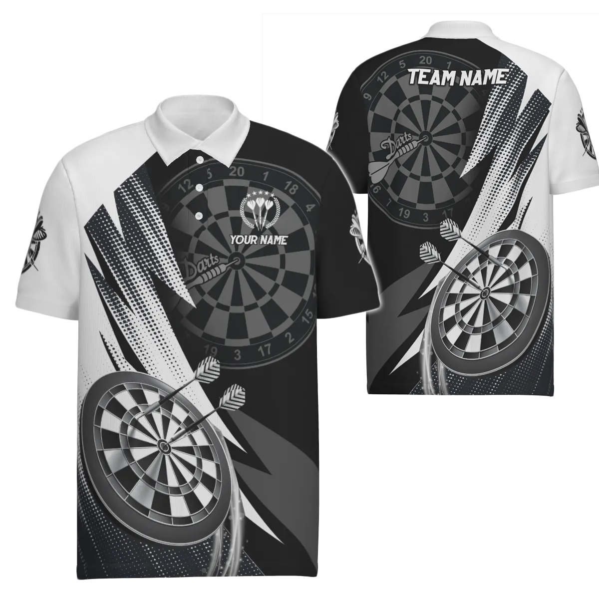 Black And White Men's Darts Polo Shirt - Cool Darts Shirt For Men - Te