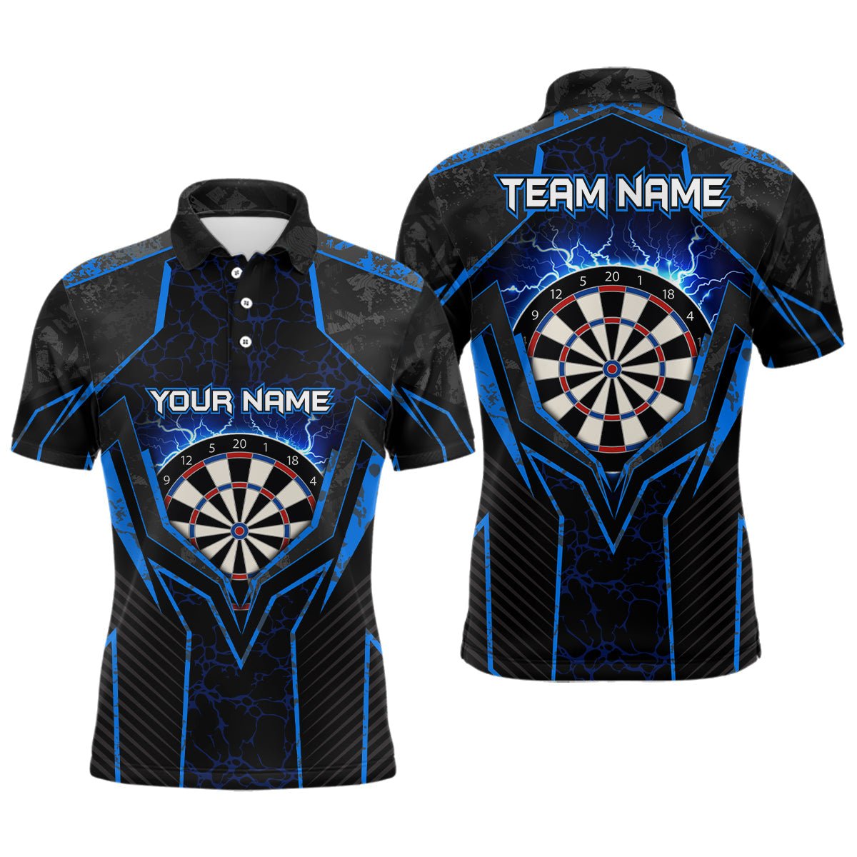 Custom Cyan Thunder Lightning Dart Polo Shirt For Mens, Custom Thunder Darts Team Shirts DZ0013