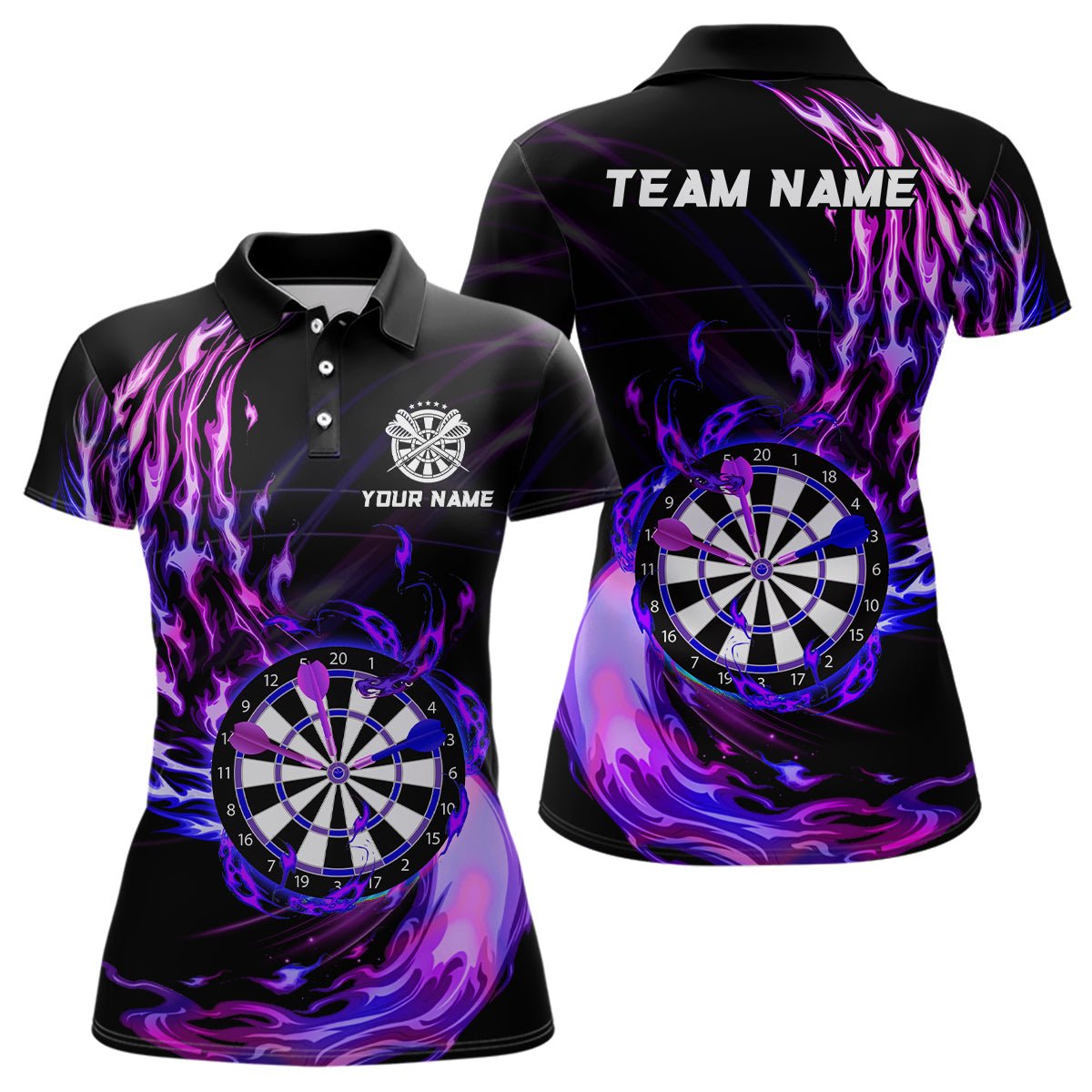 Personalised Lila Fire Dartboard Women's Darts Polo Shirt Custom Dar