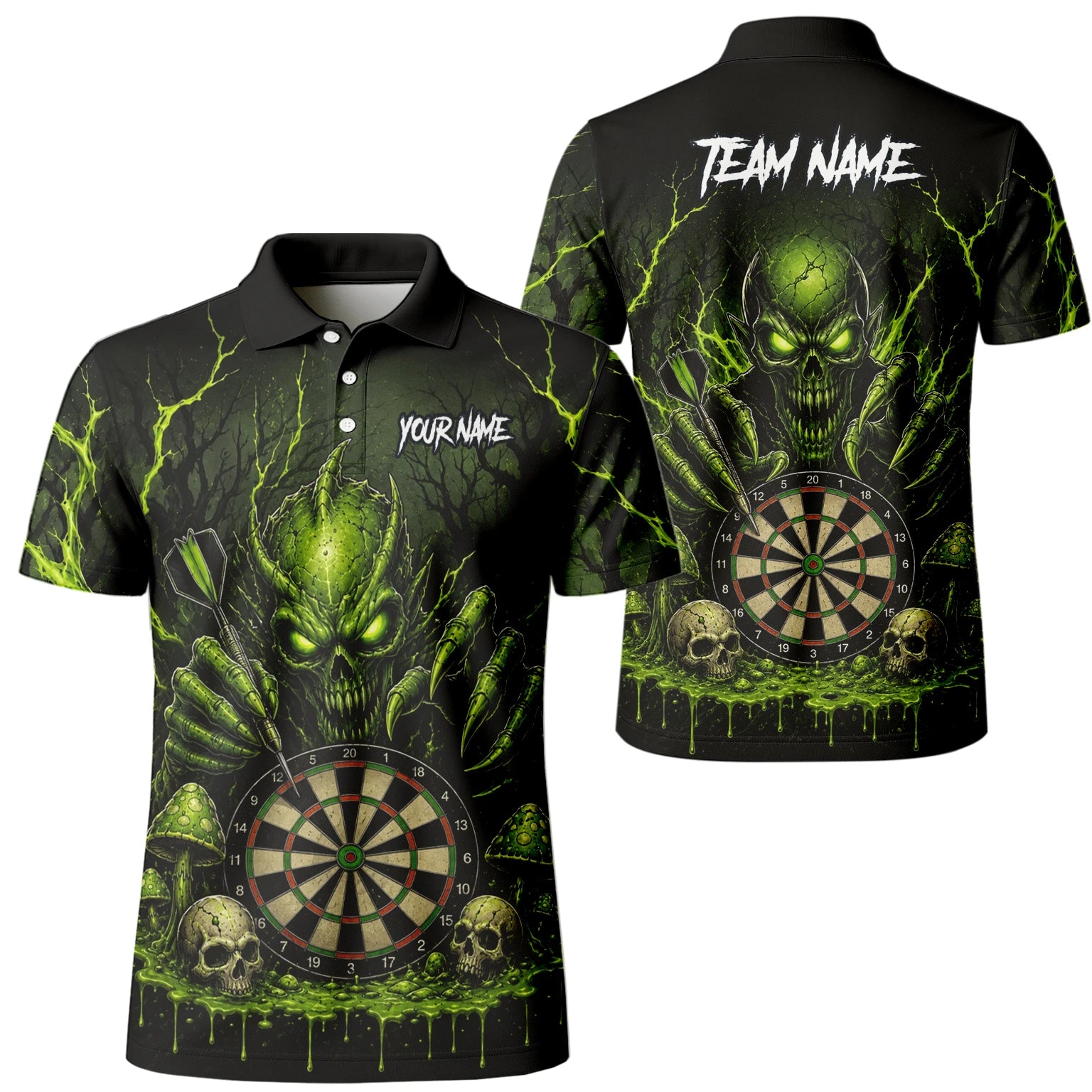 Personalised Black Green Monster Skull Dartboard Darts Shirt For Men A277