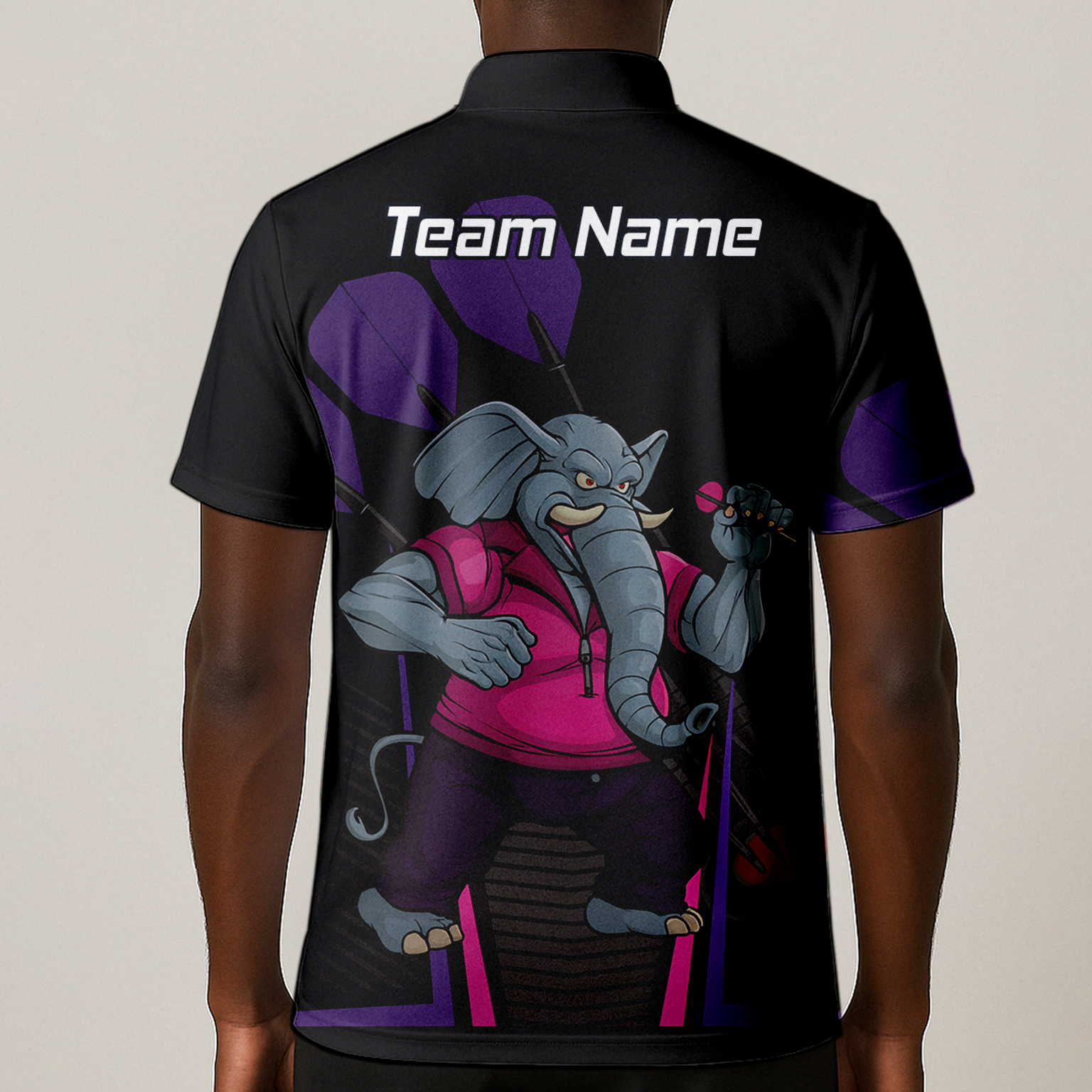 Personalised Furious Elephant Darts Polo Shirt Black Pink Purple For Men V0082 additional image 1