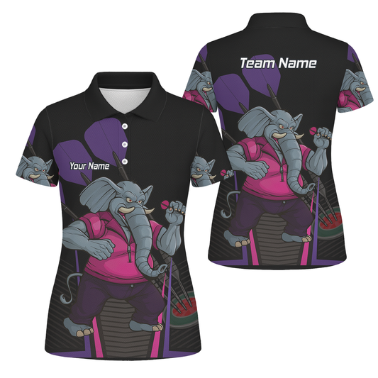 Personalised Furious Elephant Darts Polo Shirt Black Pink Purple For Men V0082 main image - polo No