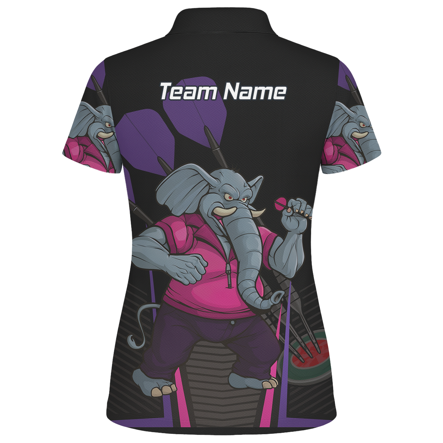 Personalised Furious Elephant Darts Polo Shirt Black Pink Purple For Men V0082 additional image 2