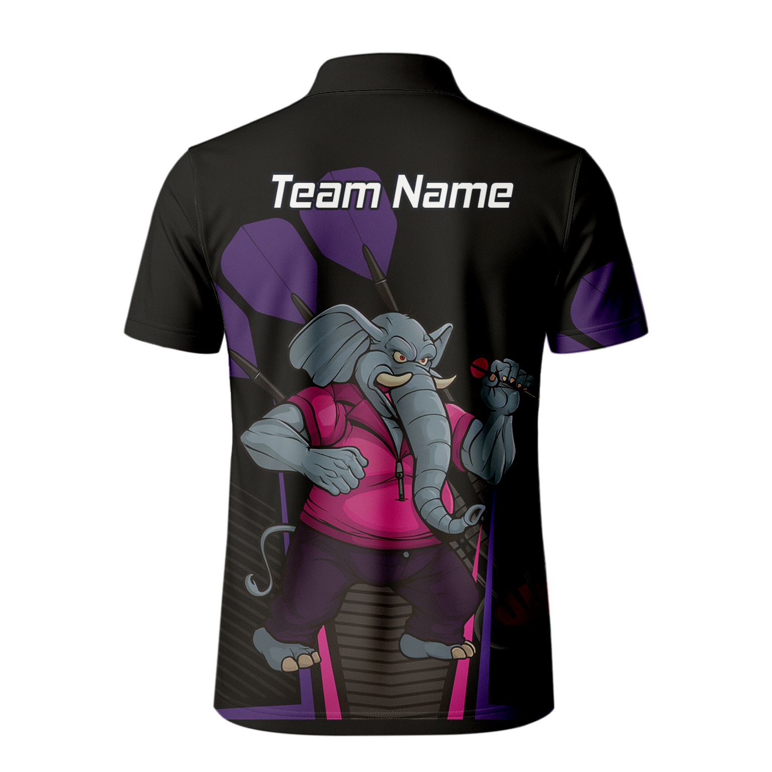 Personalised Furious Elephant Darts Polo Shirt Black Pink Purple For Men V0082 additional image 3