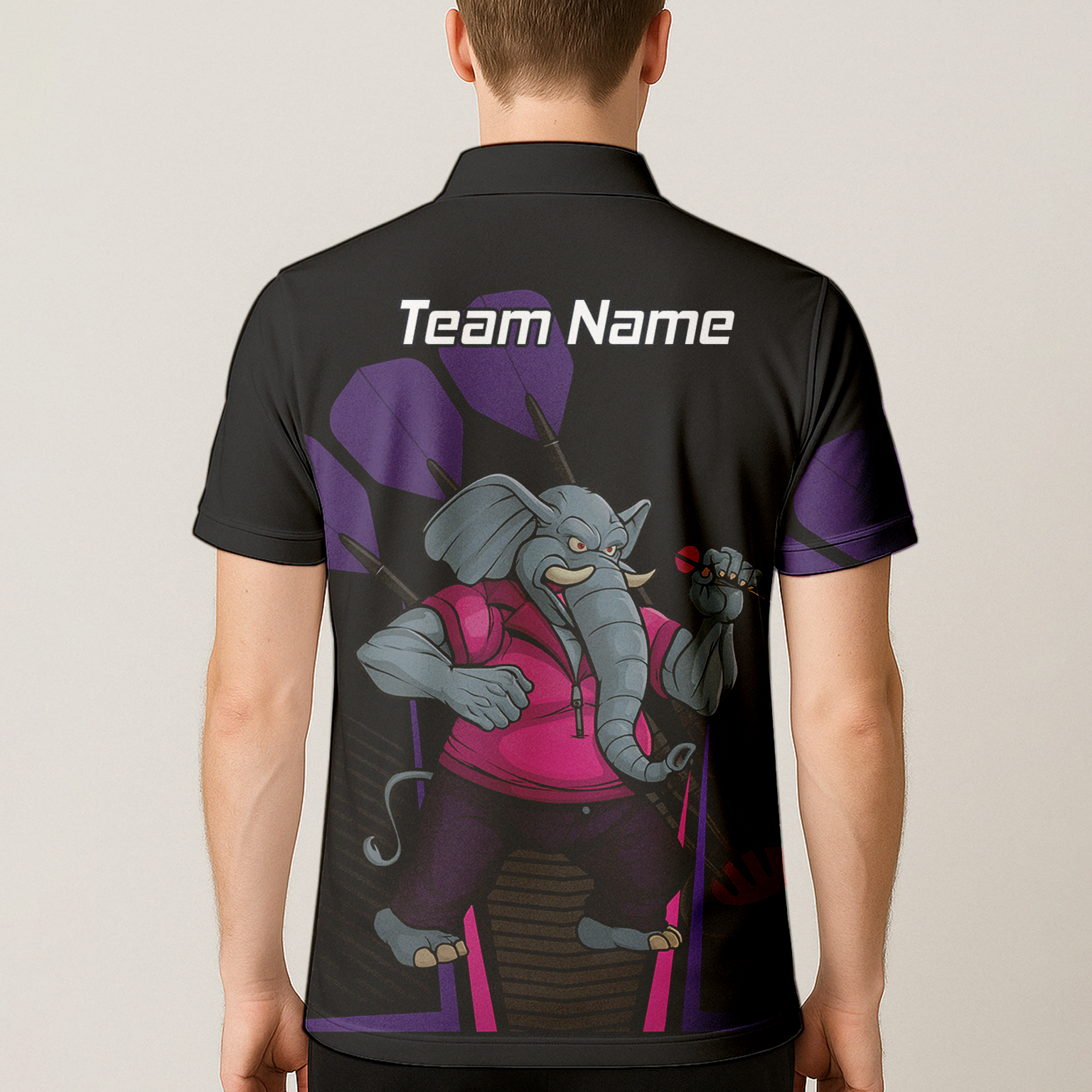 Personalised Furious Elephant Darts Polo Shirt Black Pink Purple For Men V0082 additional image 5