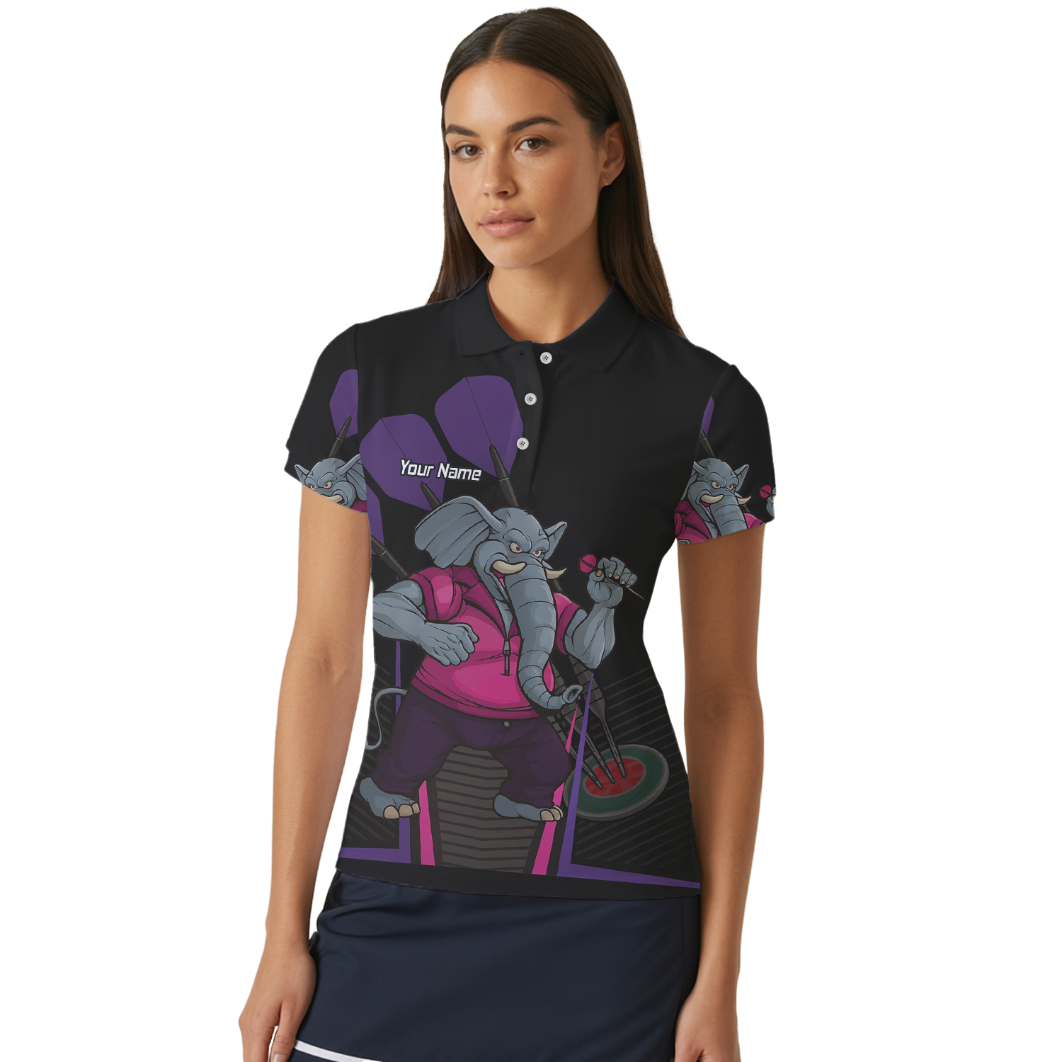 Personalised Furious Elephant Darts Polo Shirt Black Pink Purple For Men V0082 additional image 4