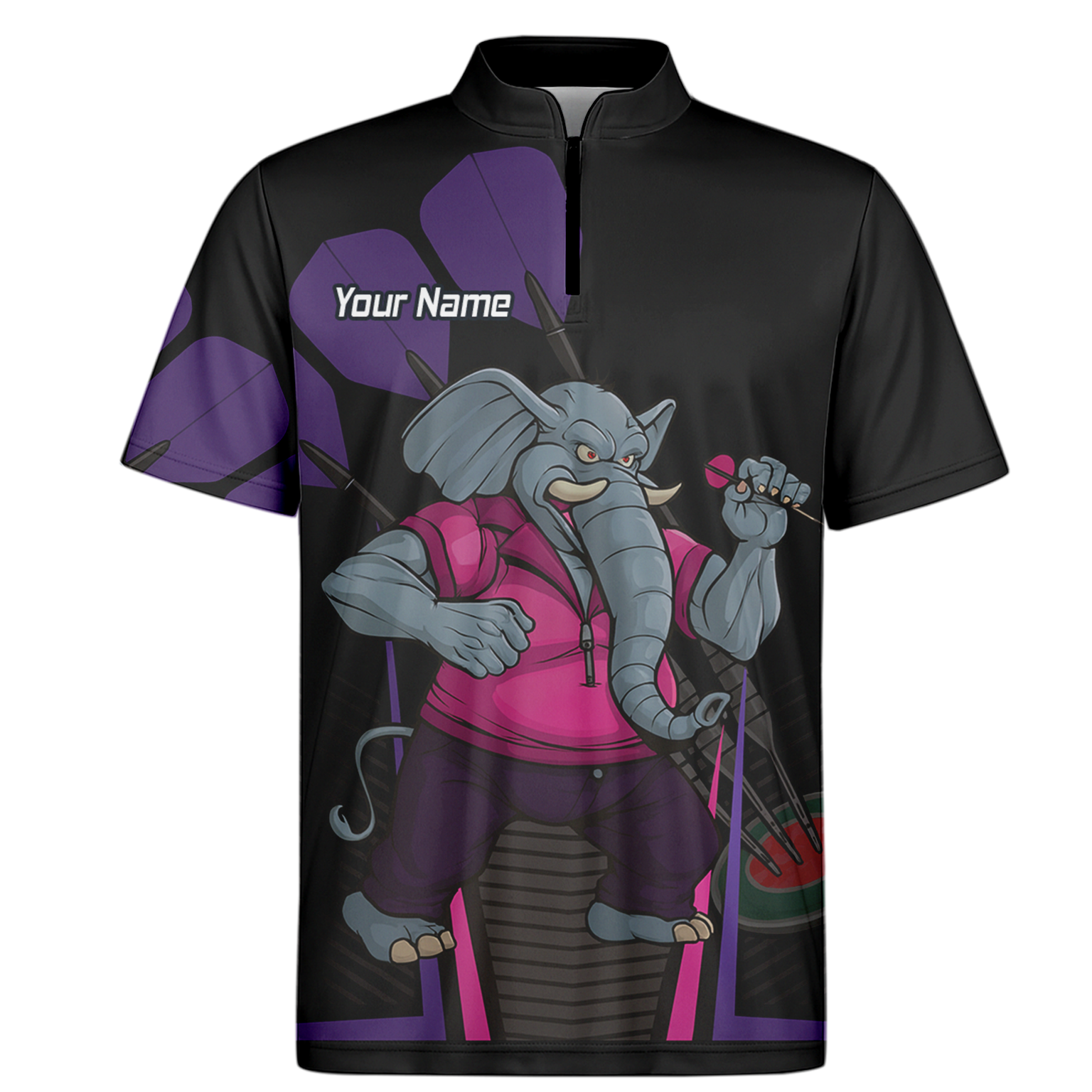 Personalised Furious Elephant Darts Polo Shirt Black Pink Purple For Men V0082 additional image 6