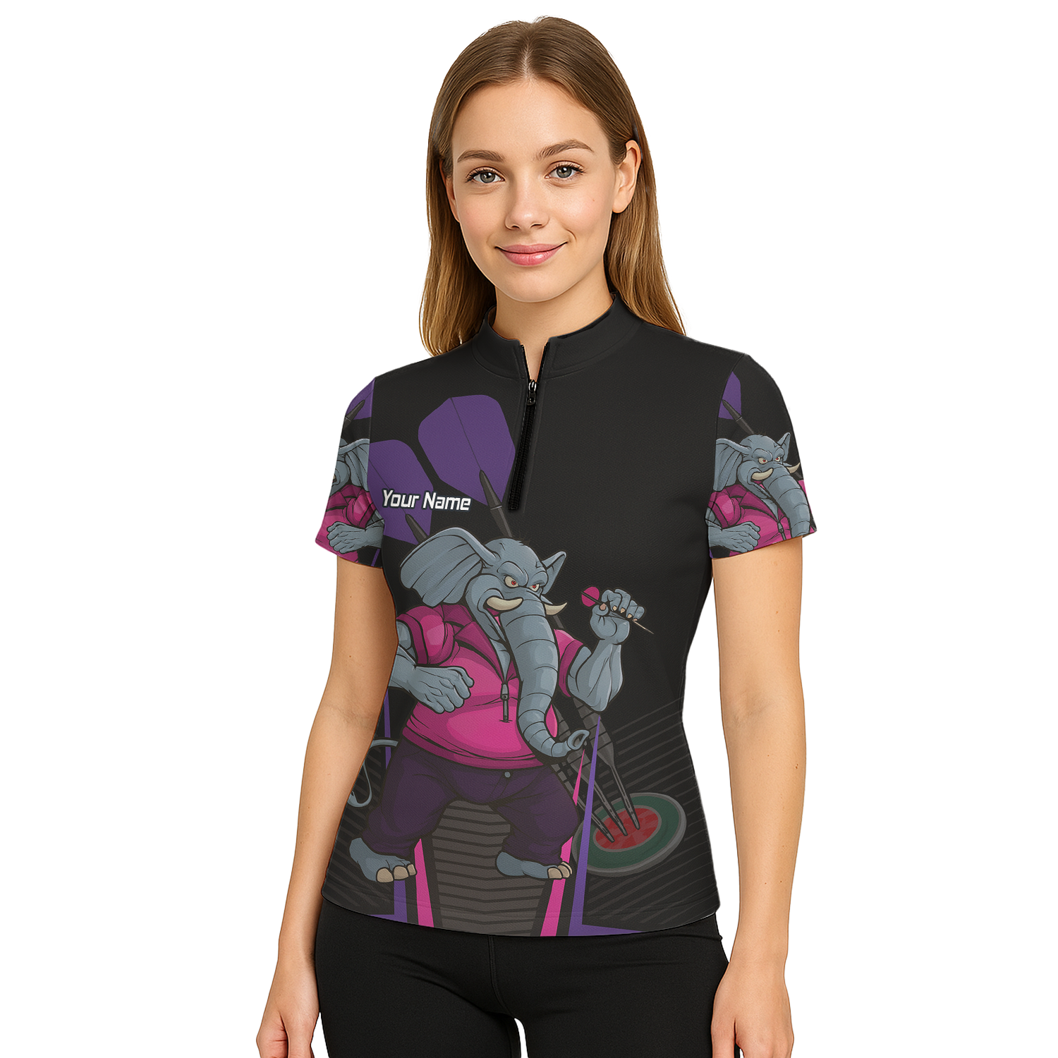 Personalised Furious Elephant Darts Polo Shirt Black Pink Purple For Men V0082 additional image 5