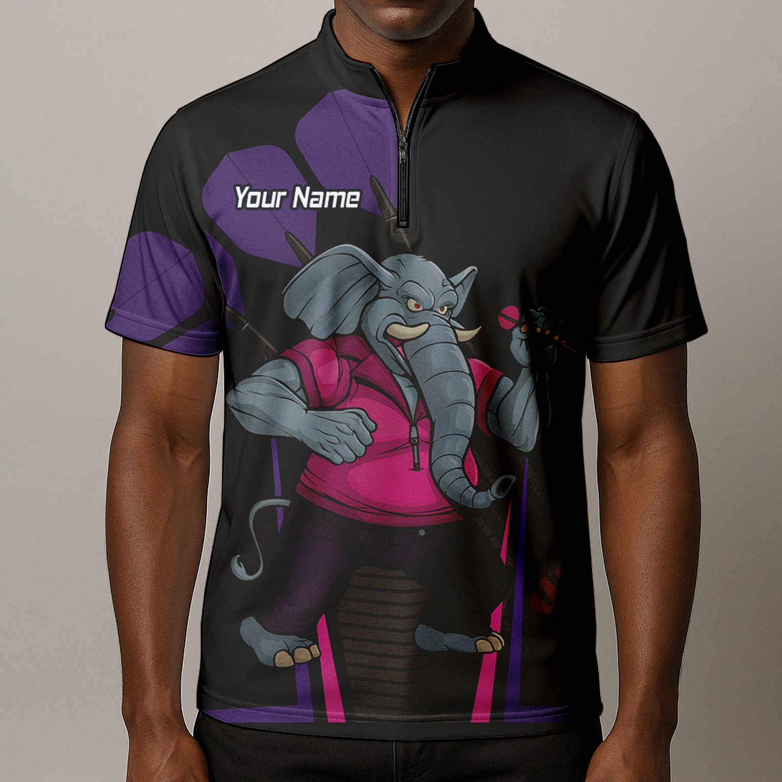 Personalised Furious Elephant Darts Polo Shirt Black Pink Purple For Men V0082 additional image 8