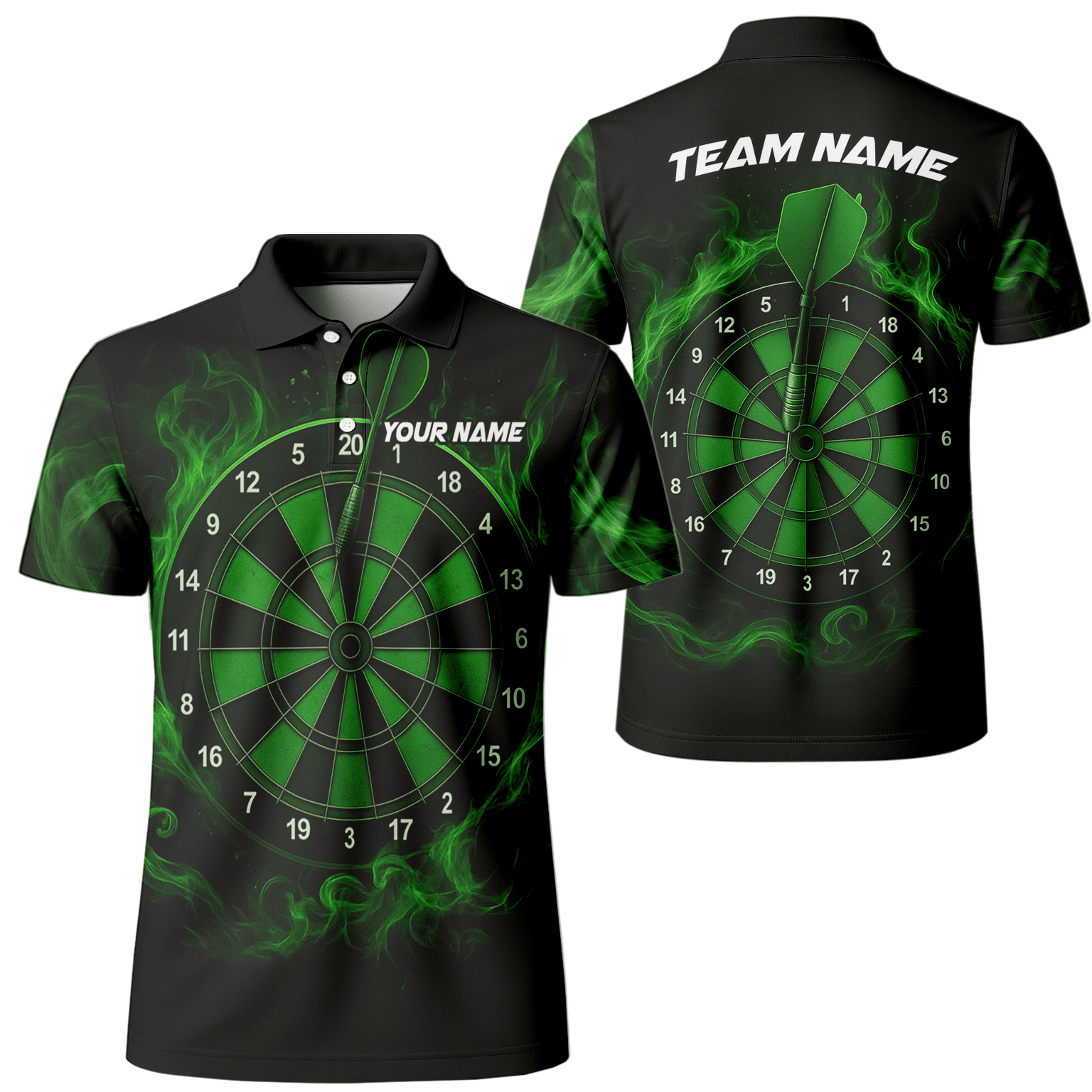 Personalized Green Flame Dart Board Polo Shirt Black Green For Men W9913 main image - polo No