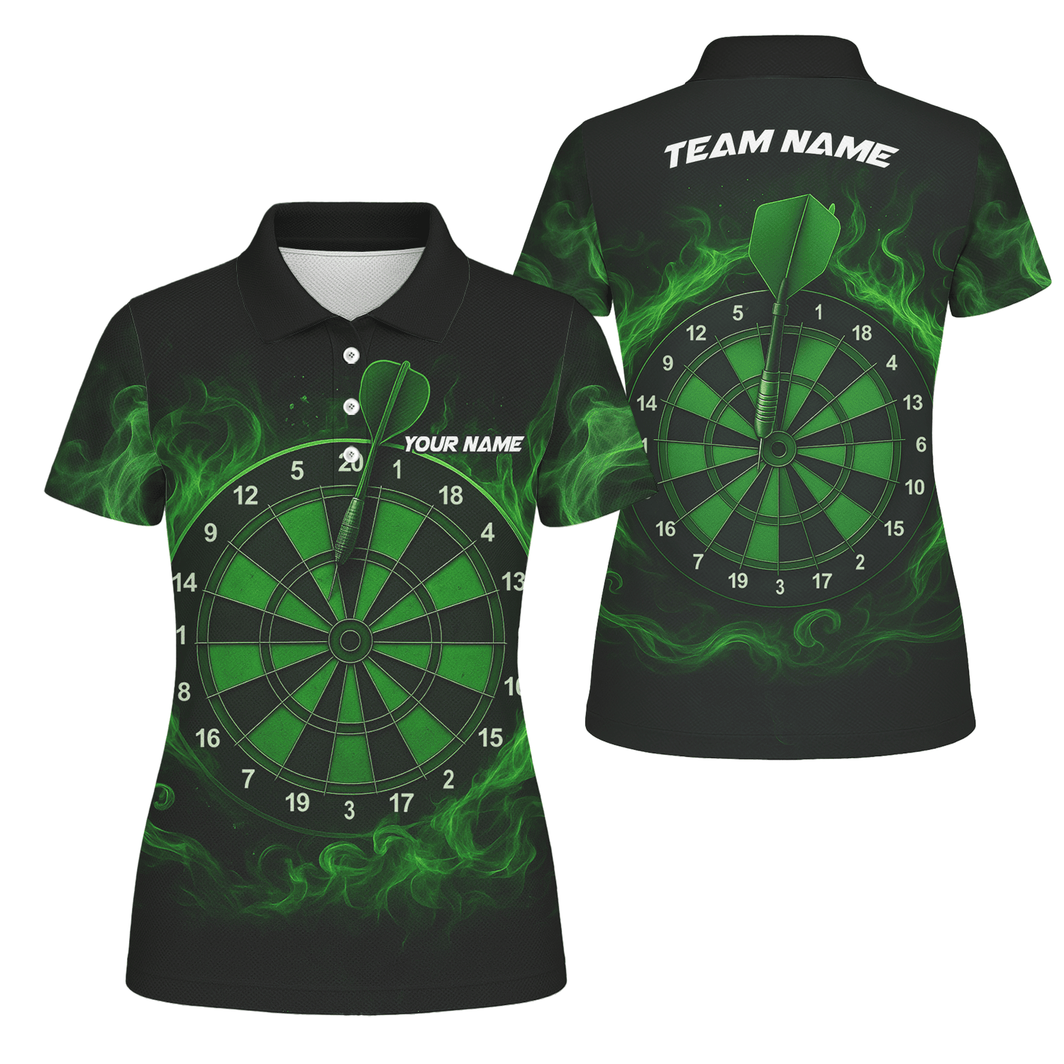 Personalized Green Flame Dart Board Polo Shirt Black Green For Women W9913 main image - polo No