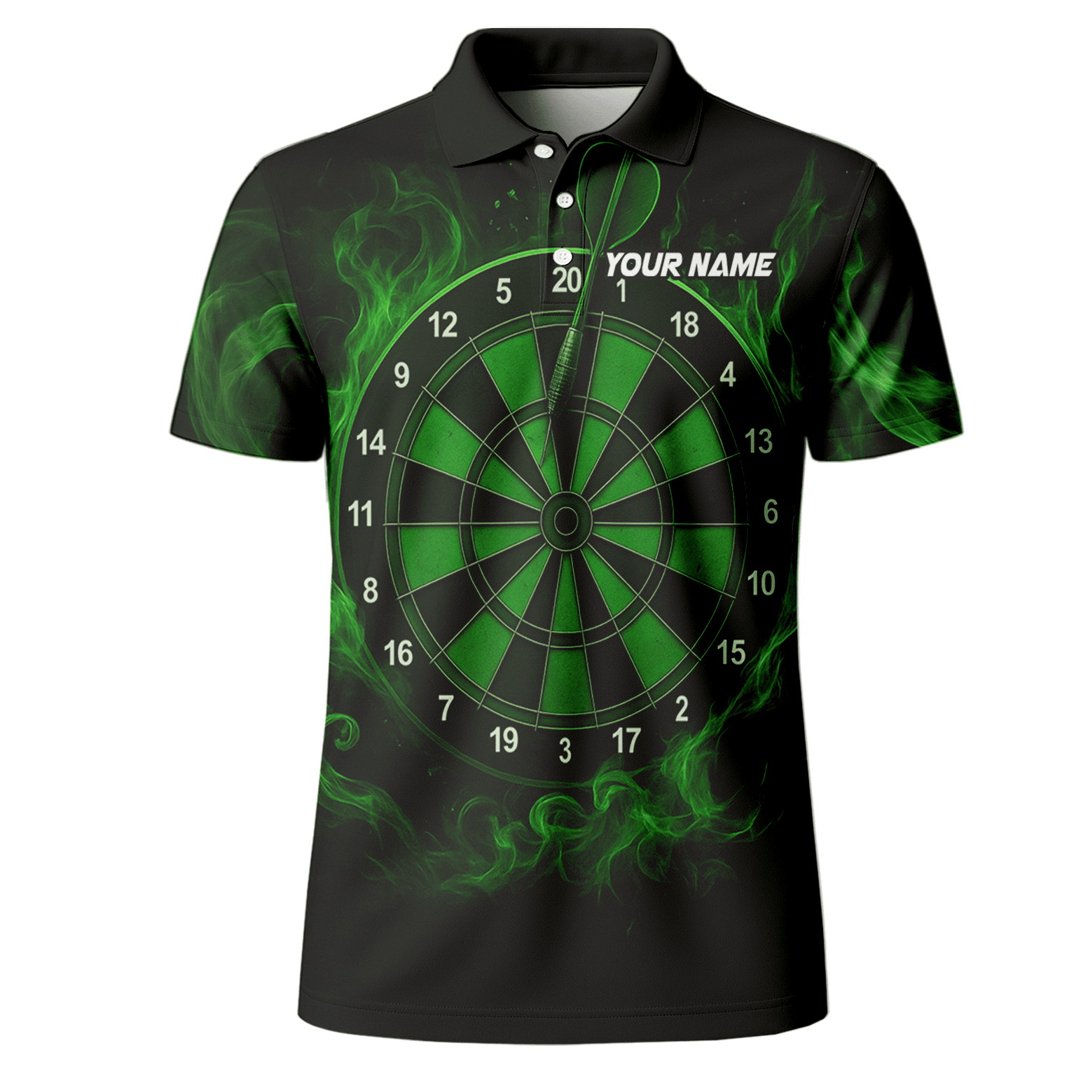 Personalized Green Flame Dart Board Polo Shirt Black Green For Men W9913 additional image 2
