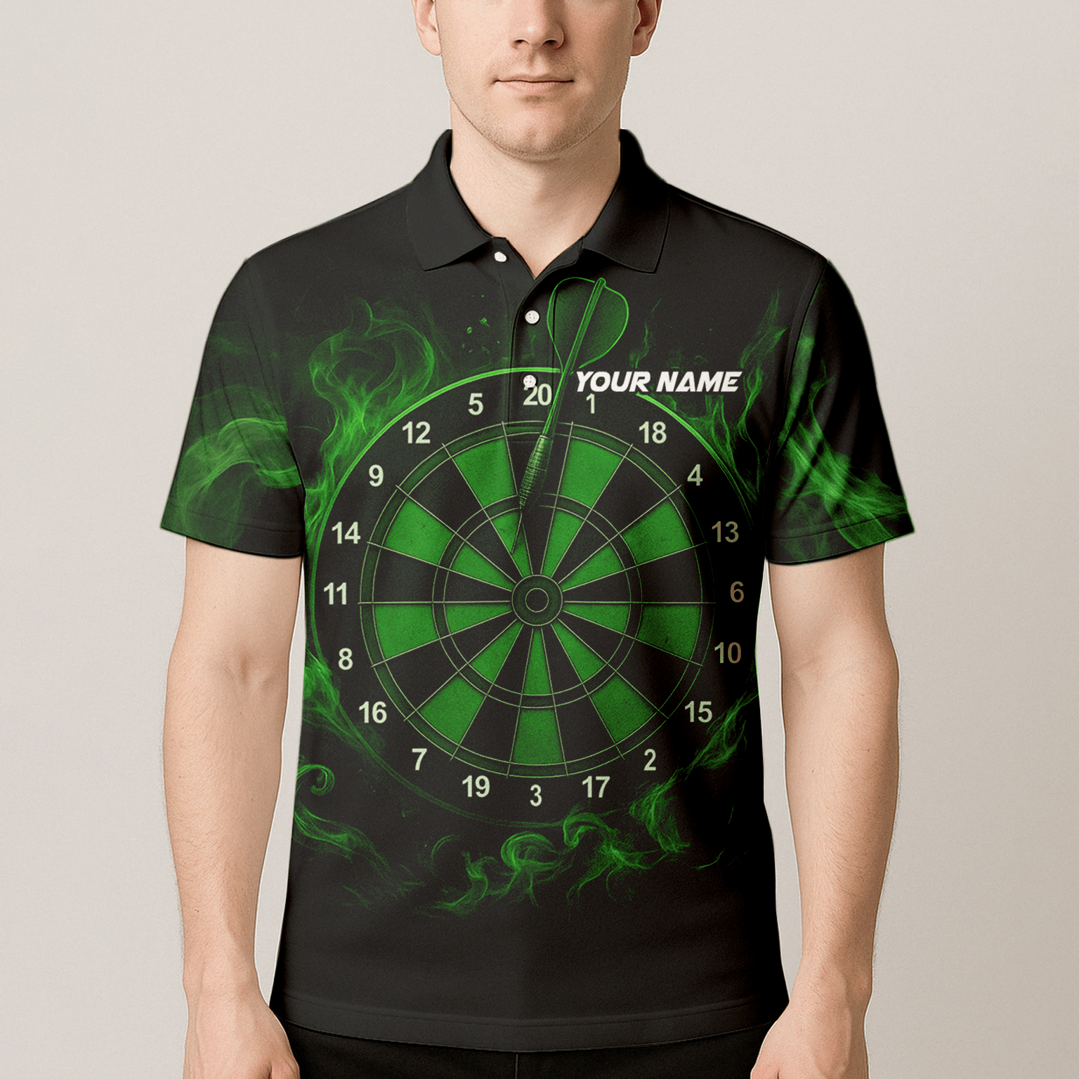 Personalized Green Flame Dart Board Polo Shirt Black Green For Men W9913 additional image 4