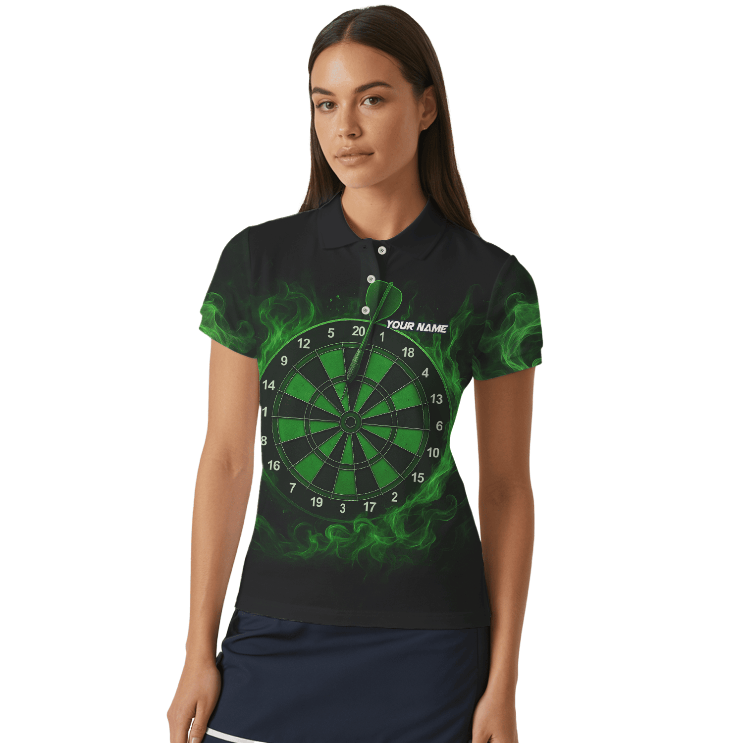 Personalized Green Flame Dart Board Polo Shirt Black Green For Women W9913 additional image 4