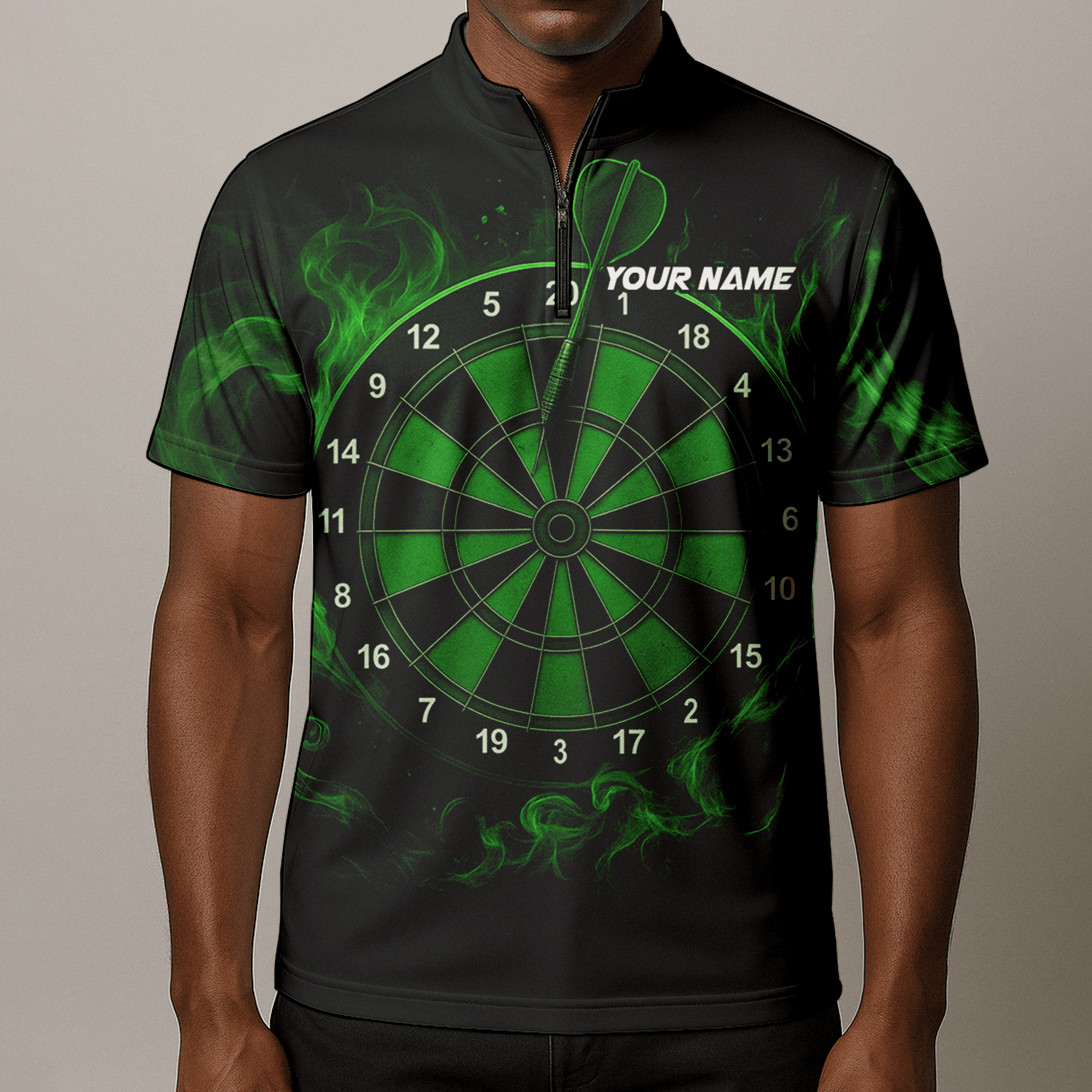 Personalized Green Flame Dart Board Polo Shirt Black Green For Men W9913 additional image 8