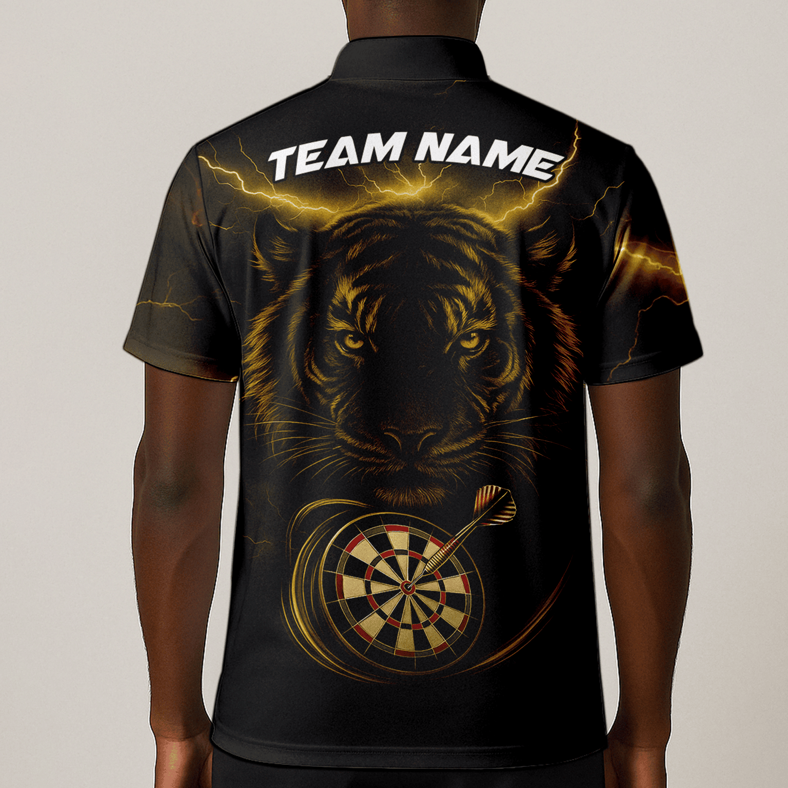 Personalized Gold Lightning Tiger Dart Polo Shirt Black for Men N4631 additional image 1