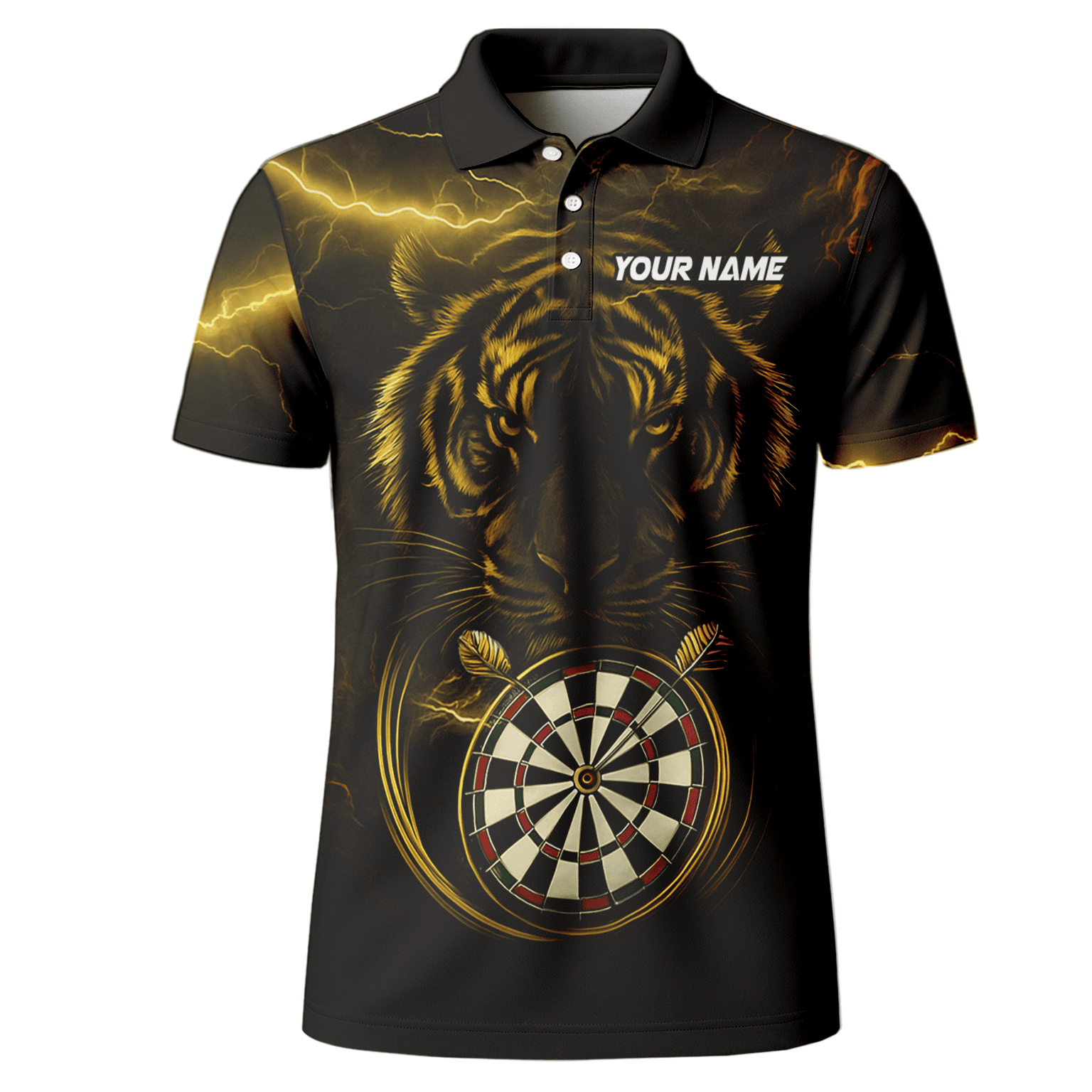 Personalized Gold Lightning Tiger Dart Polo Shirt Black for Men N4631 additional image 2