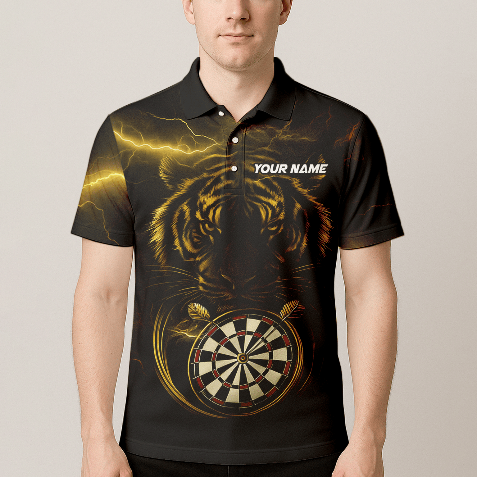 Personalized Gold Lightning Tiger Dart Polo Shirt Black for Men N4631 additional image 4