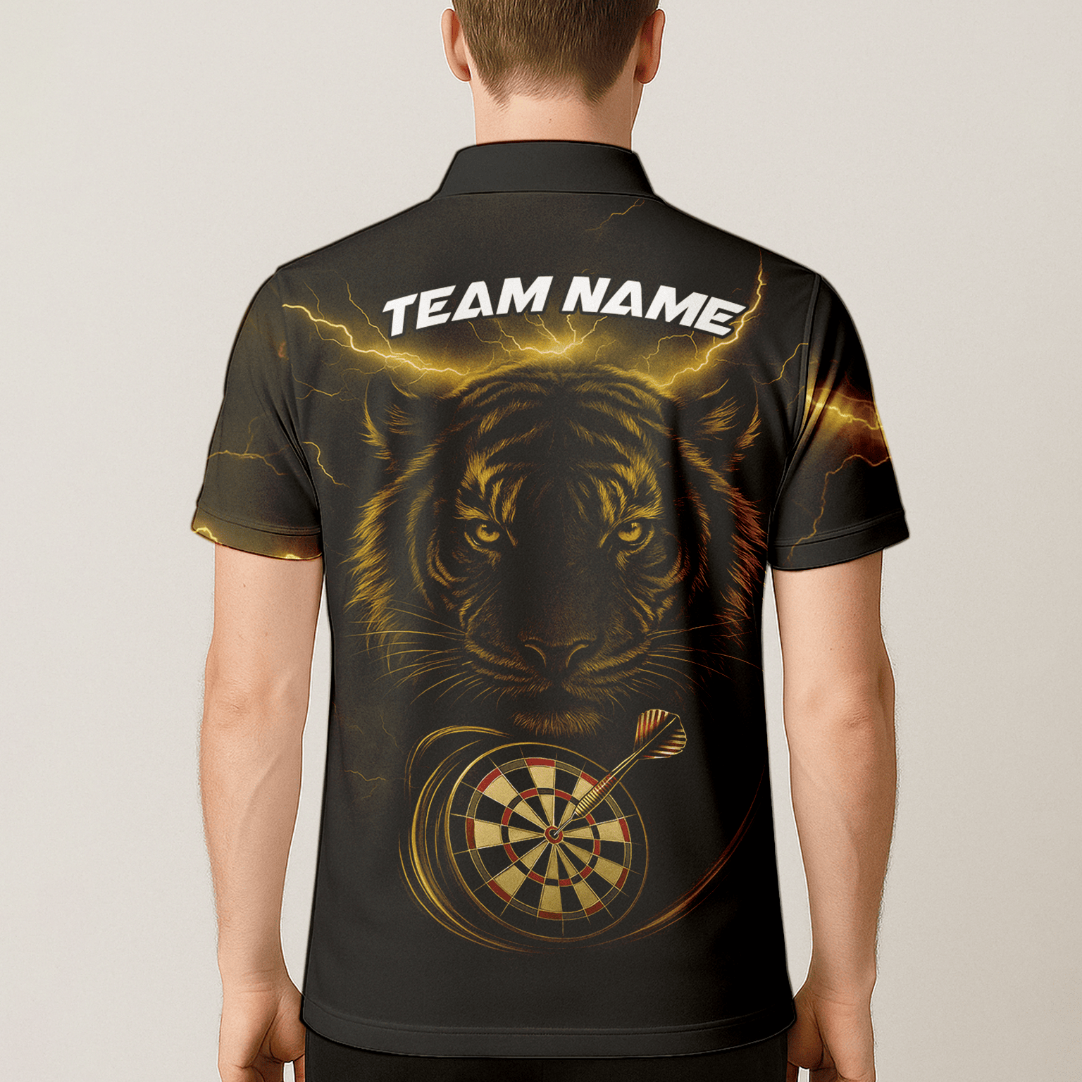 Personalized Gold Lightning Tiger Dart Polo Shirt Black for Men N4631 additional image 5