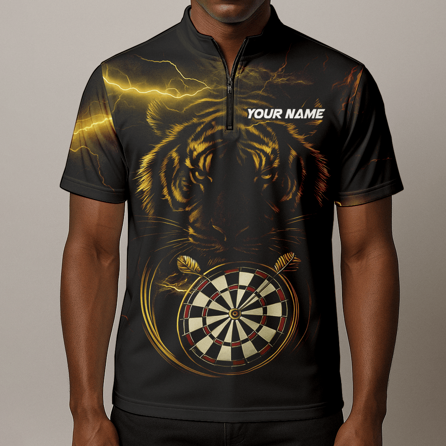Personalized Gold Lightning Tiger Dart Polo Shirt Black for Men N4631 additional image 8