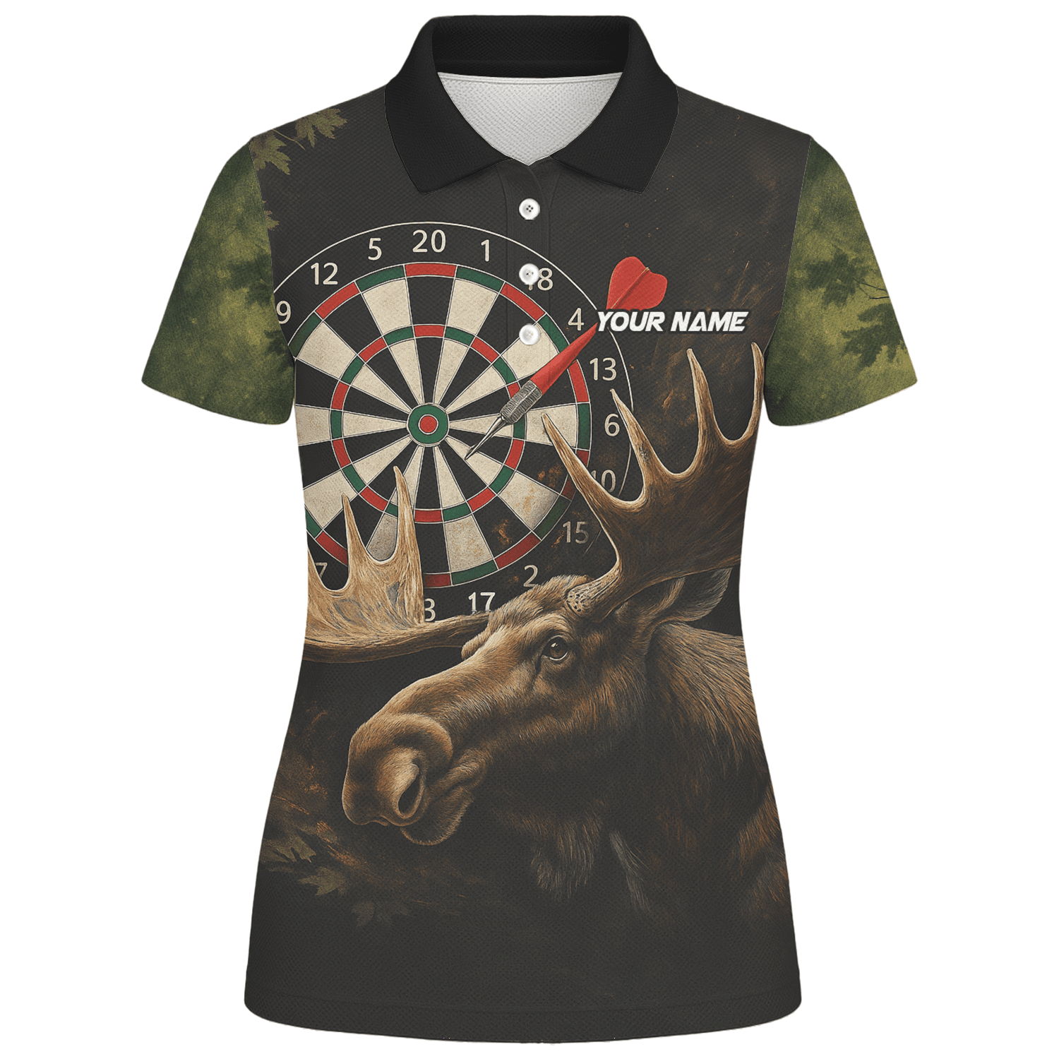 Personalized Moose Hunter Darts Polo Shirt Black Green For Women J8357 additional image 1