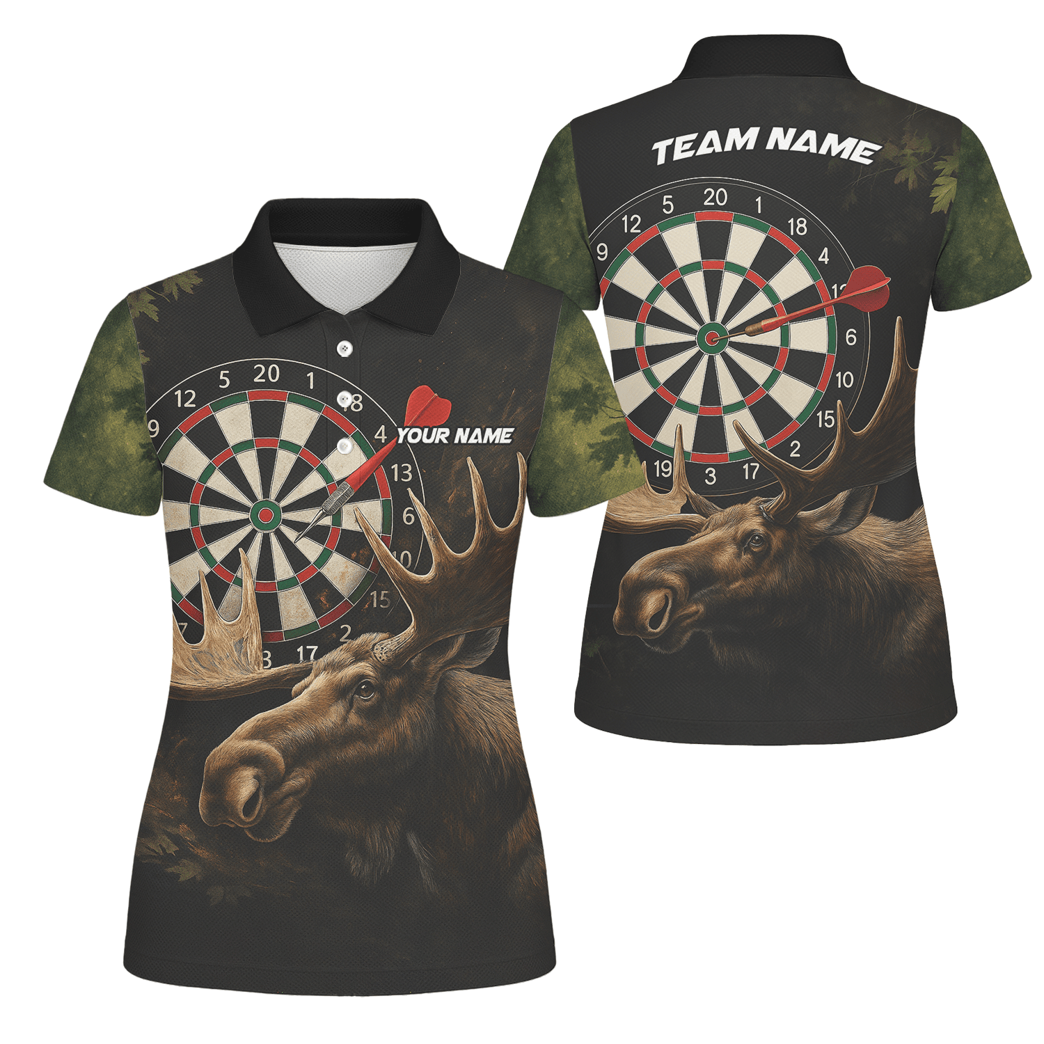 Personalized Moose Hunter Darts Polo Shirt Black Green For Women J8357 main image - polo No