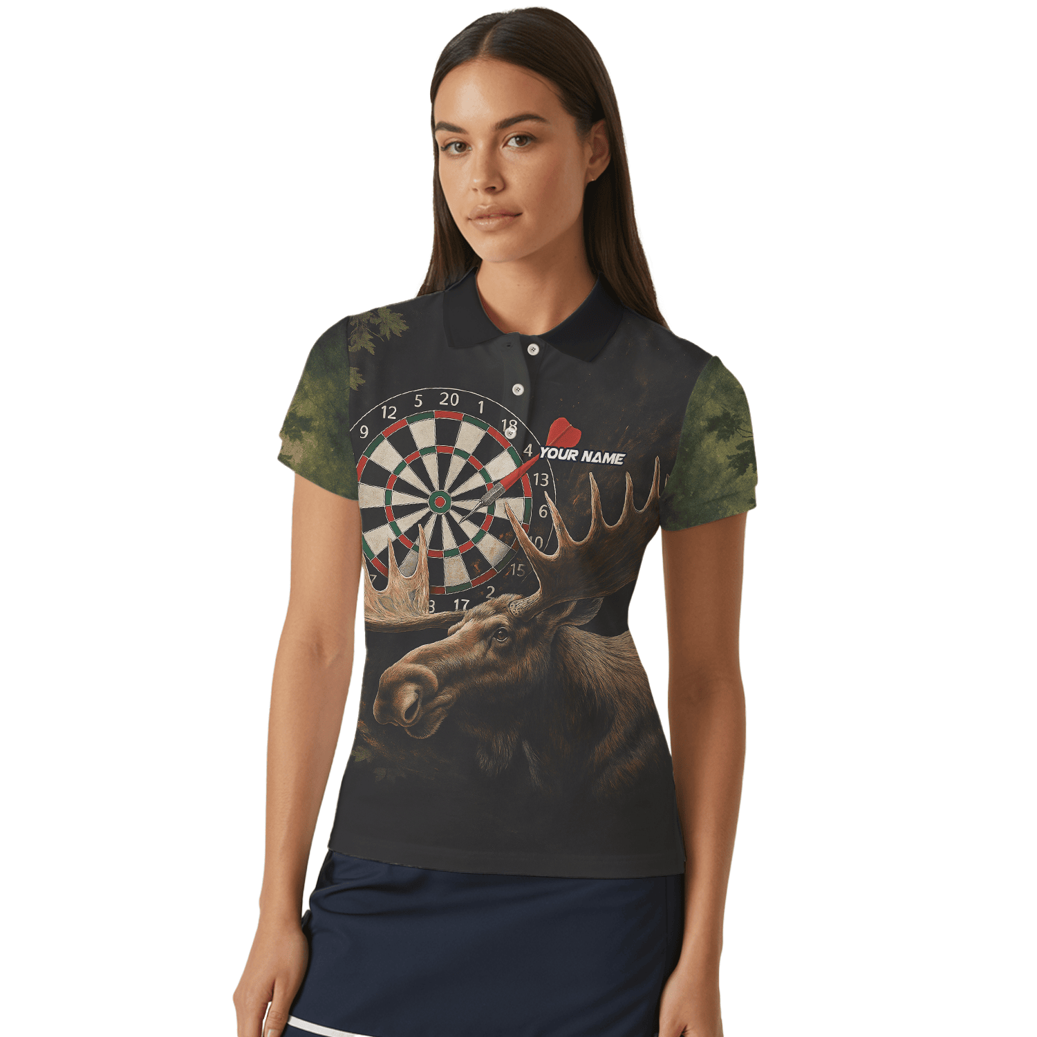 Personalized Moose Hunter Darts Polo Shirt Black Green For Women J8357 additional image 4
