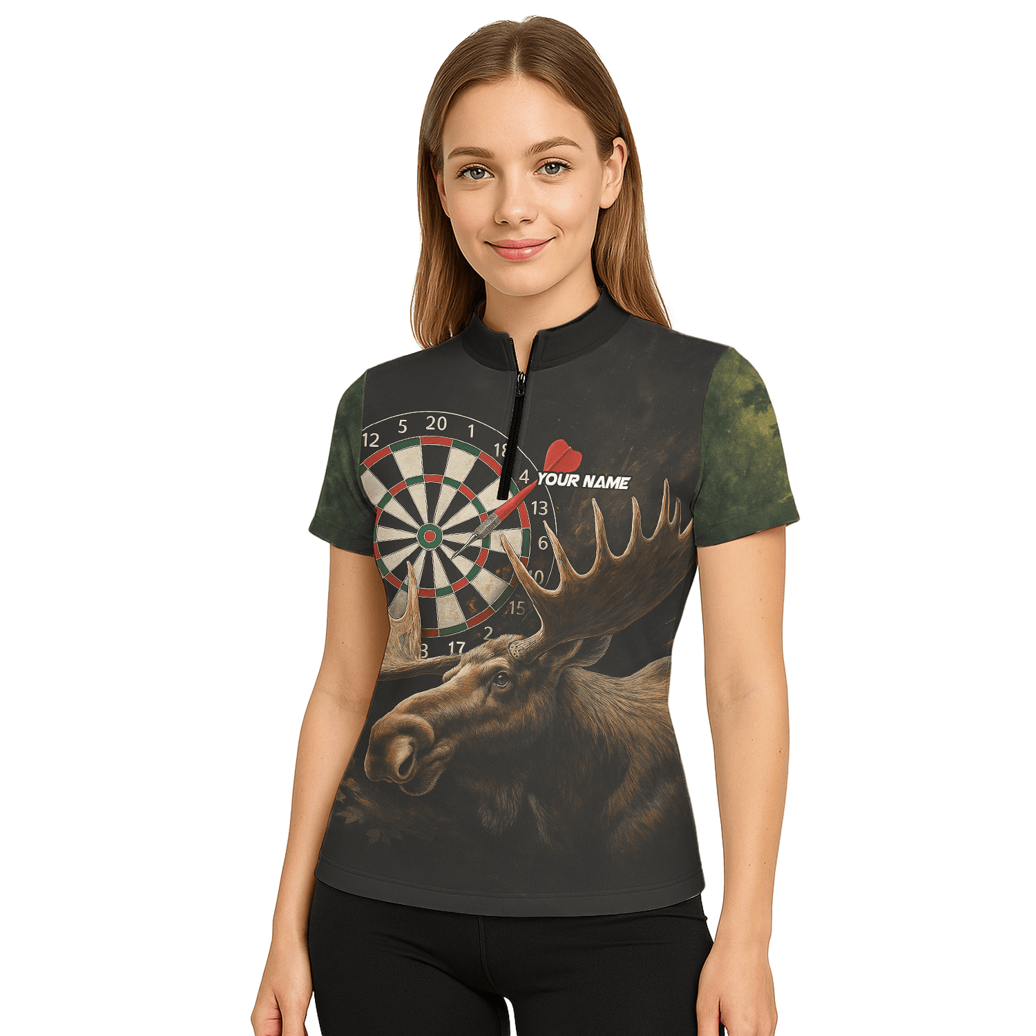 Personalized Moose Hunter Darts Polo Shirt Black Green For Women J8357 additional image 5