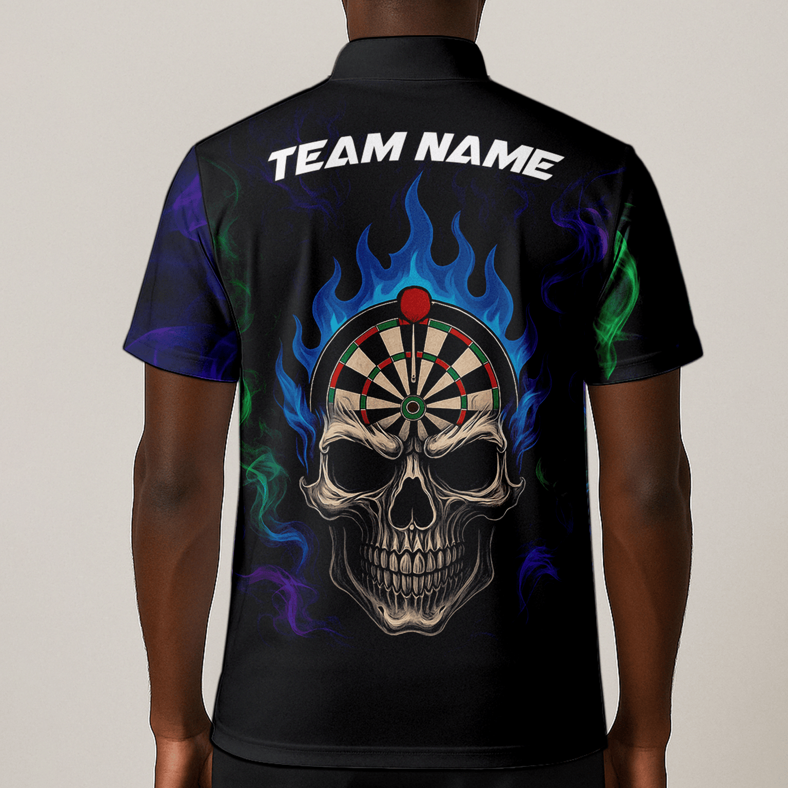 Personalized Black Skull Darts Polo Shirt Blue Flame For Men W9405 additional image 1