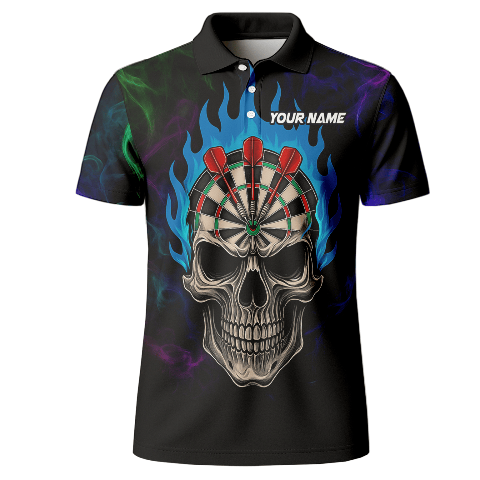 Personalized Black Skull Darts Polo Shirt Blue Flame For Men W9405 additional image 2