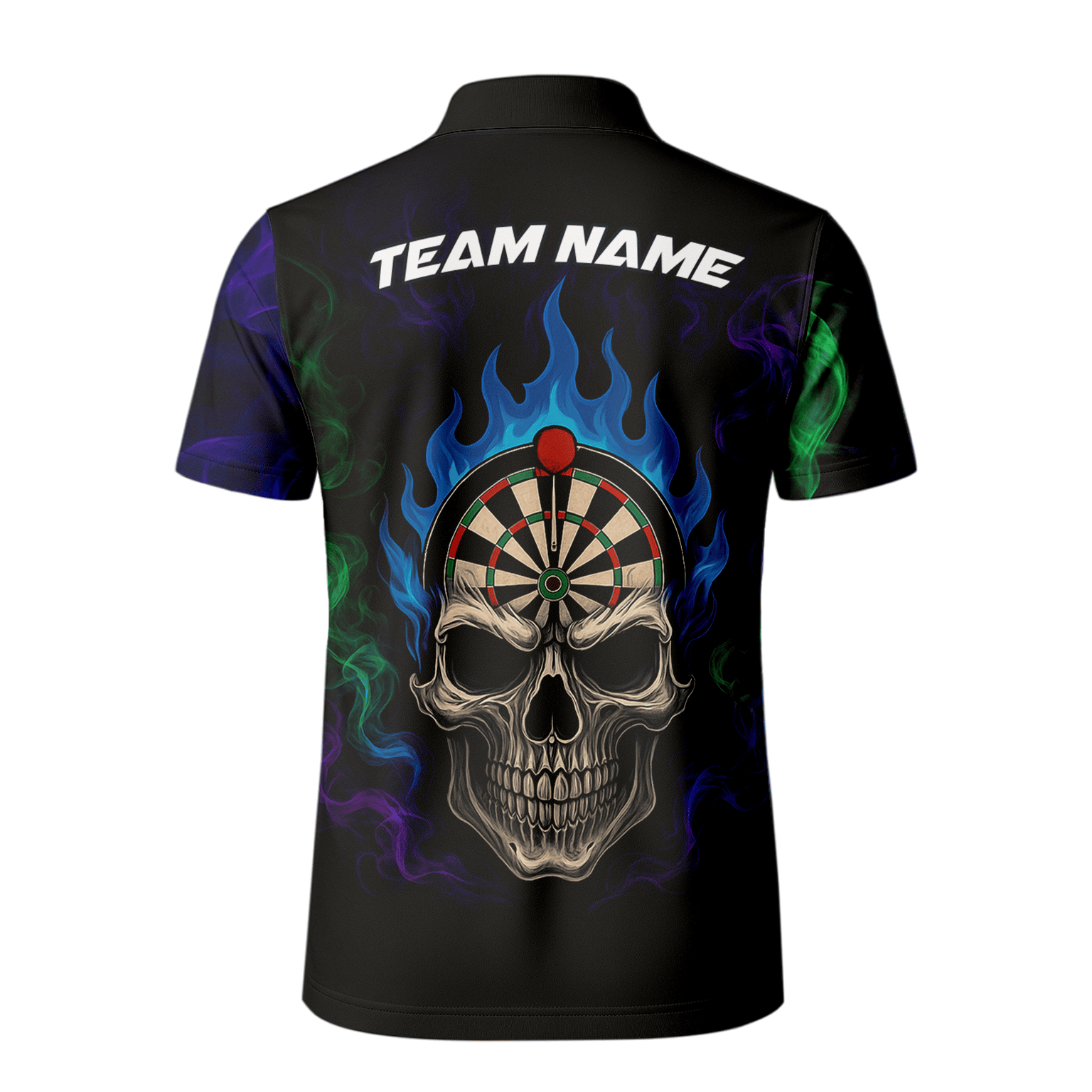 Personalized Black Skull Darts Polo Shirt Blue Flame For Men W9405 additional image 3