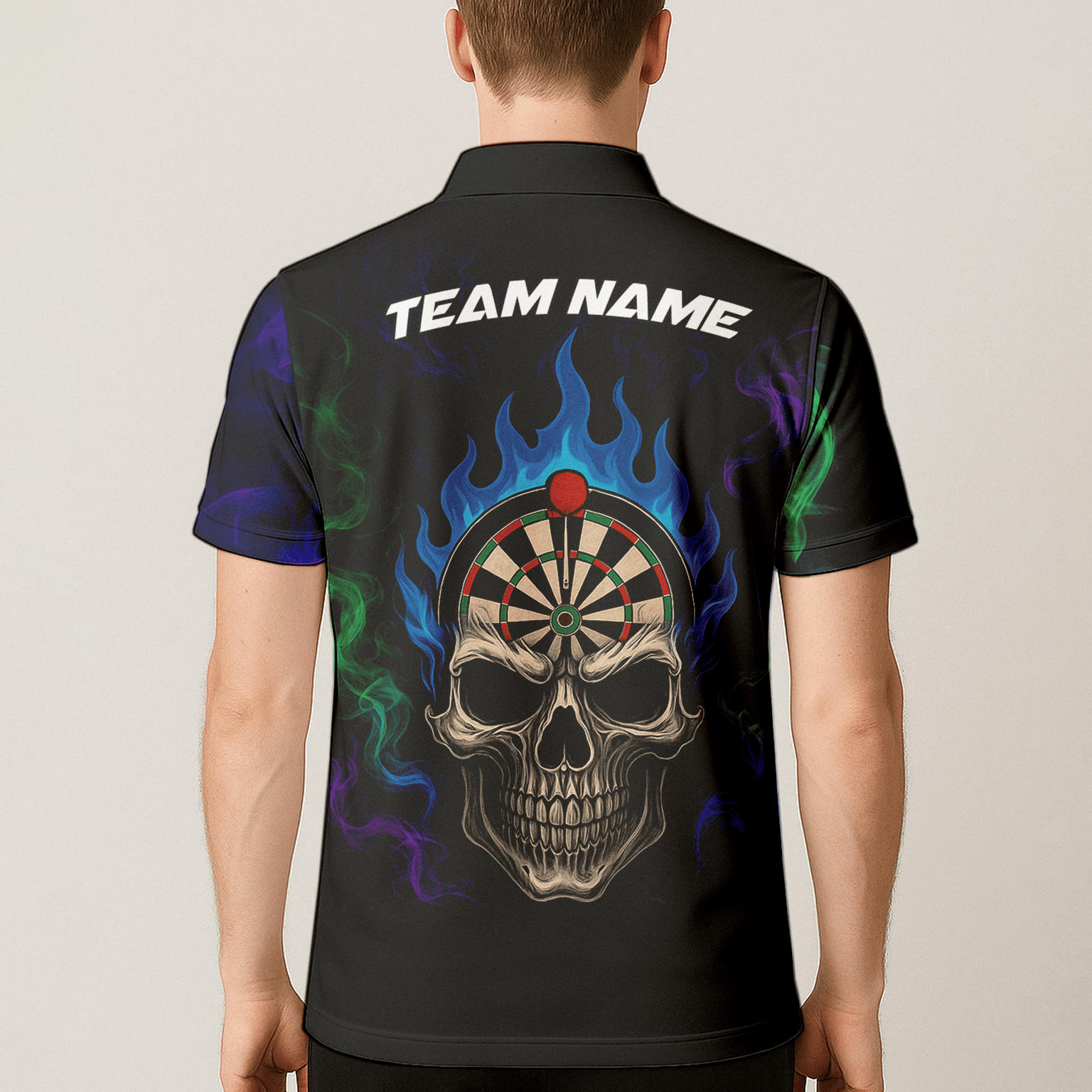 Personalized Black Skull Darts Polo Shirt Blue Flame For Men W9405 additional image 5