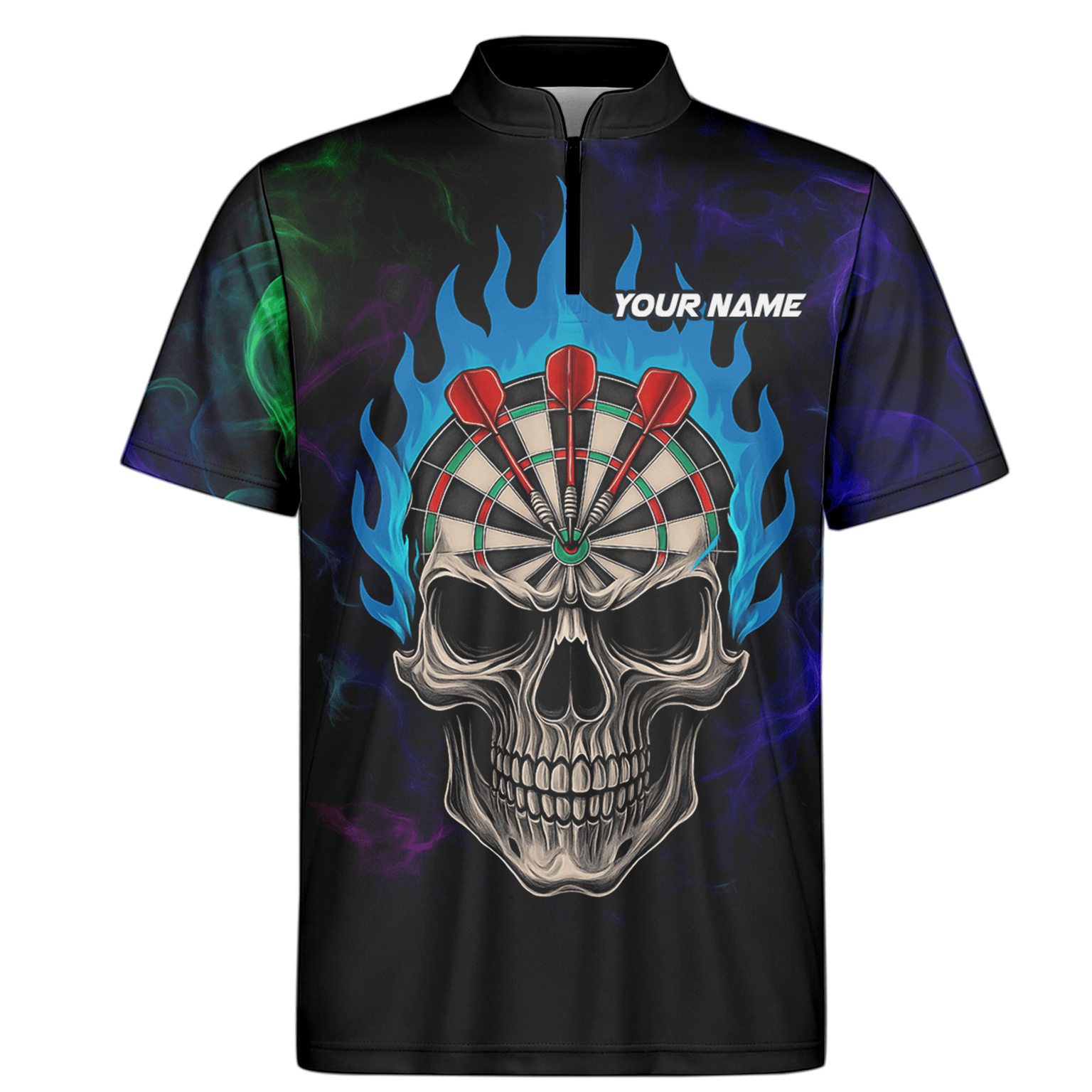 Personalized Black Skull Darts Polo Shirt Blue Flame For Men W9405 additional image 6
