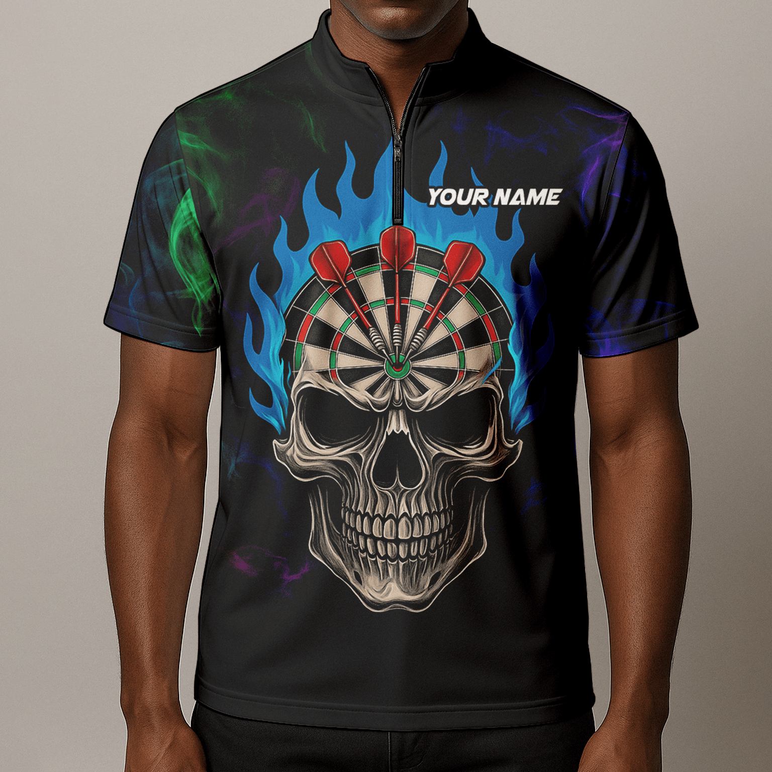 Personalized Black Skull Darts Polo Shirt Blue Flame For Men W9405 additional image 8