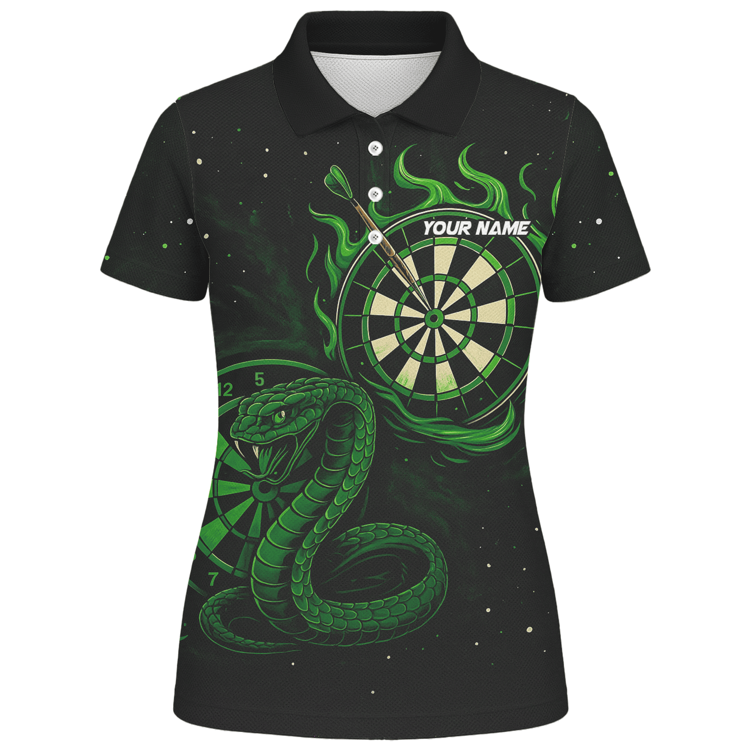 Personalized Green Flame Cobra Dart Polo Shirt Black For Women P6781 additional image 1