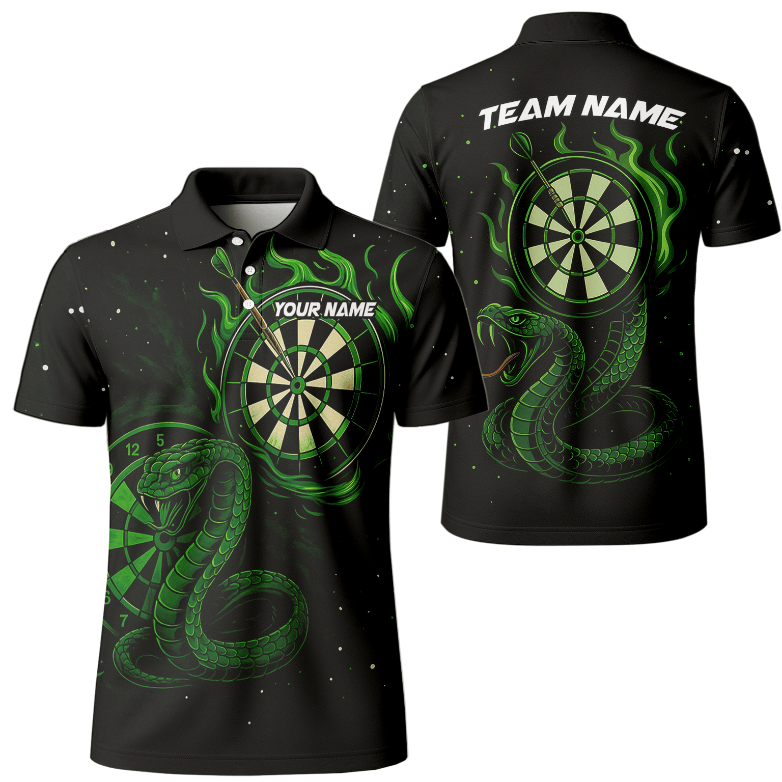 Personalized Green Flame Cobra Dart Polo Shirt Black For Men P6781 main image - polo No
