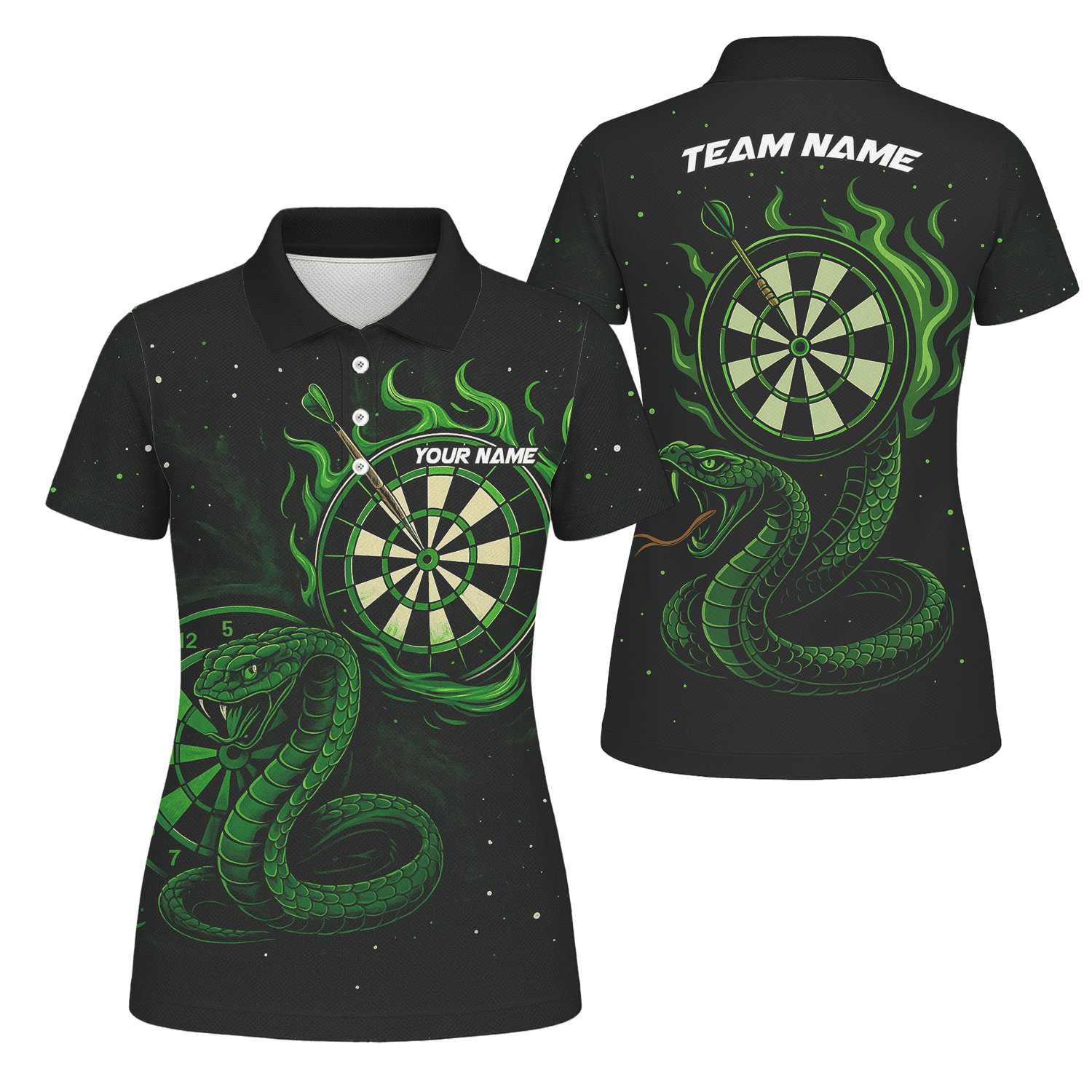 Personalized Green Flame Cobra Dart Polo Shirt Black For Women P6781 main image - polo No