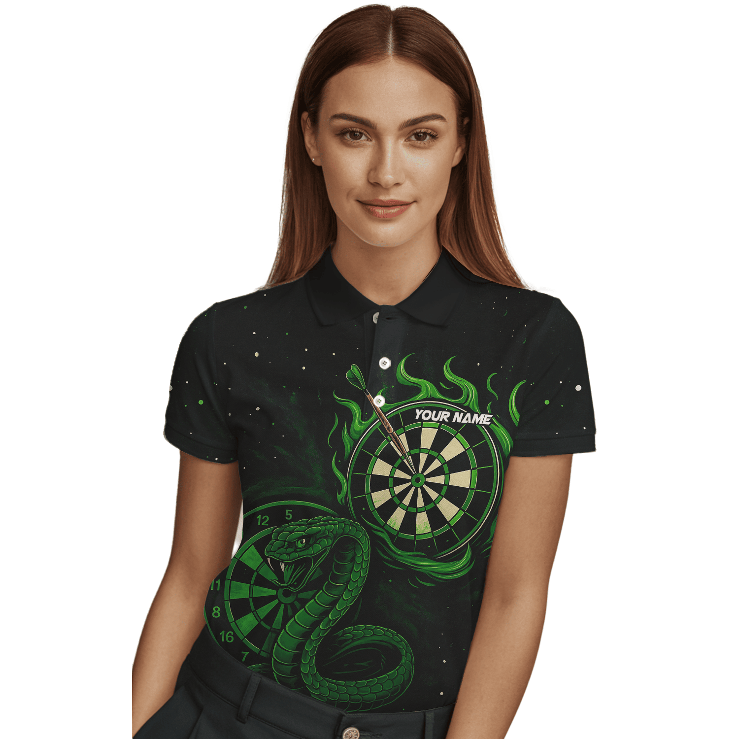 Personalized Green Flame Cobra Dart Polo Shirt Black For Women P6781 additional image 3