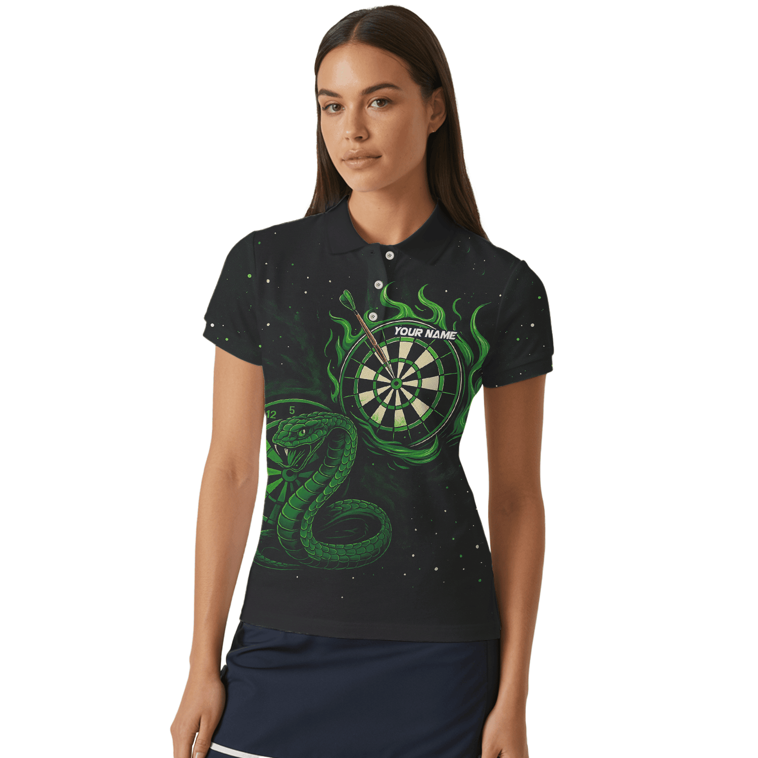 Personalized Green Flame Cobra Dart Polo Shirt Black For Women P6781 additional image 4