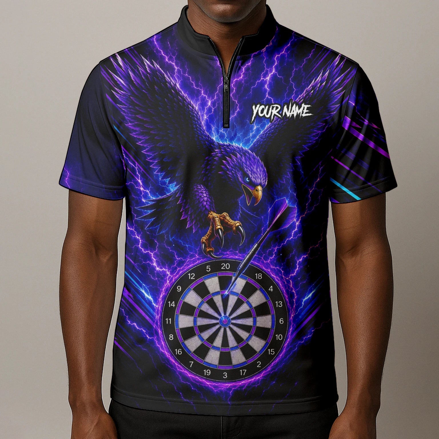 Personalised Purple Lightning Eagle Darts Polo Shirt For Men U478