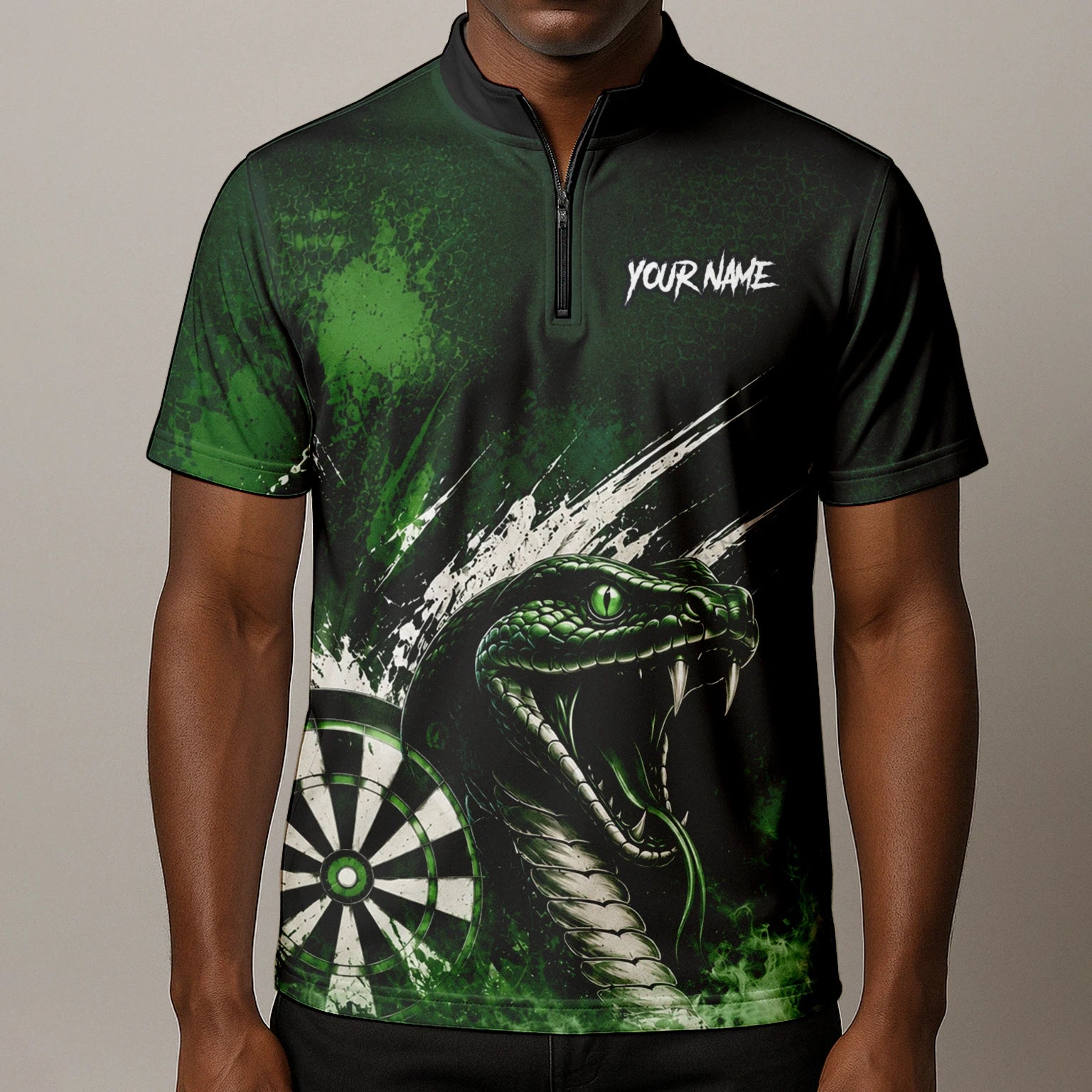 Personalised Green & Black Cobra Dartboard Darts Shirt For Men M244