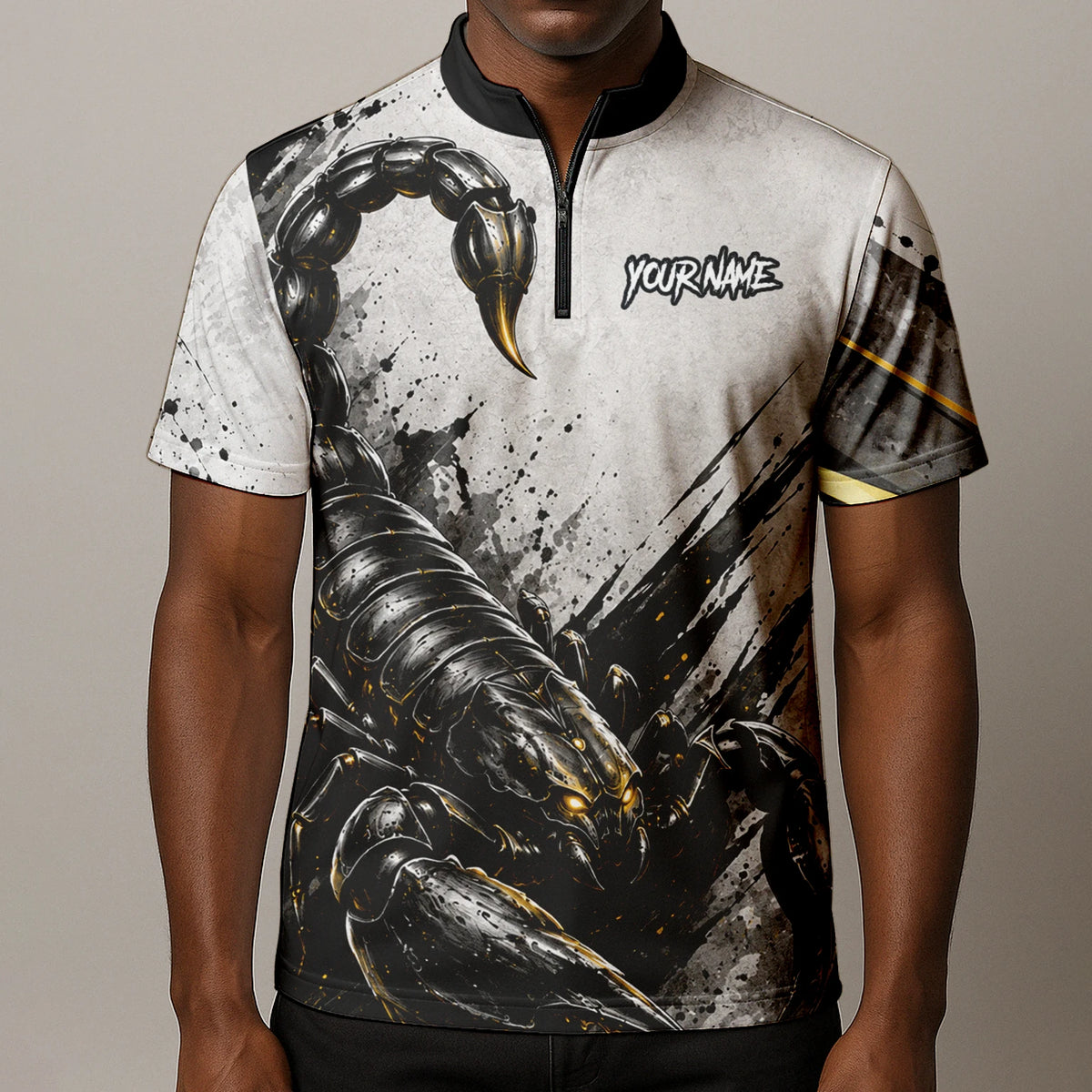 Personalised White Black Gold Scorpion Darts Shirt For Men S226