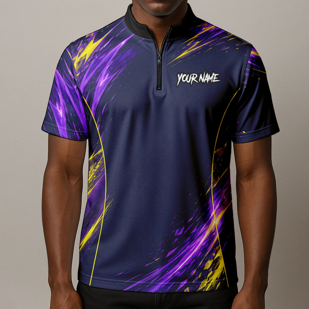 Personalised Navy Purple Yellow Abstract Darts Shirt For Men D517