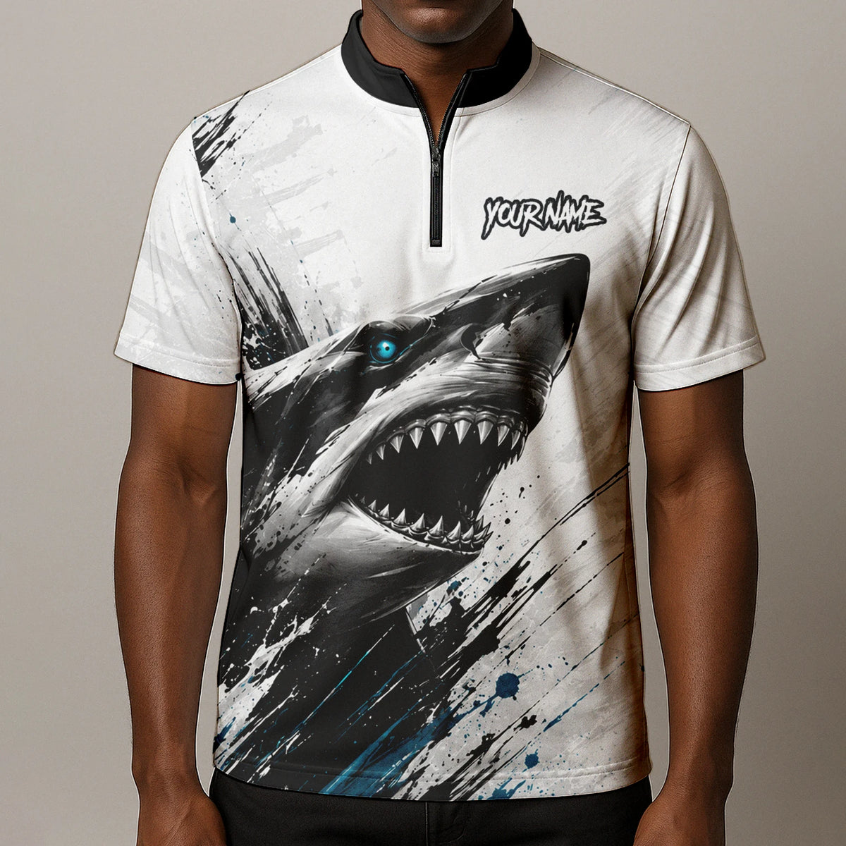 Personalised White Black Teal Shark Darts Shirt For Men D067