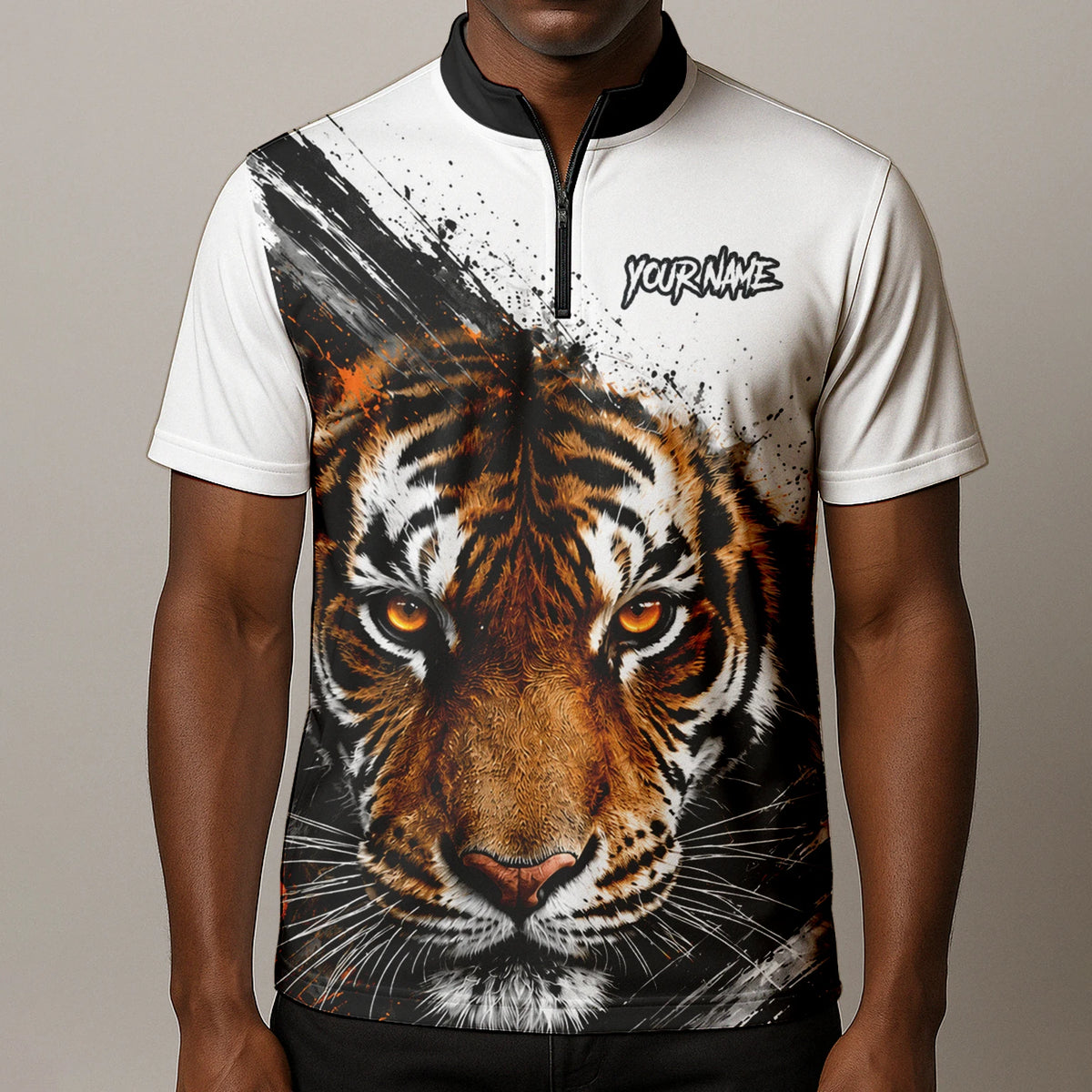 Personalised White Black Orange Tiger Darts Shirt For Men N832
