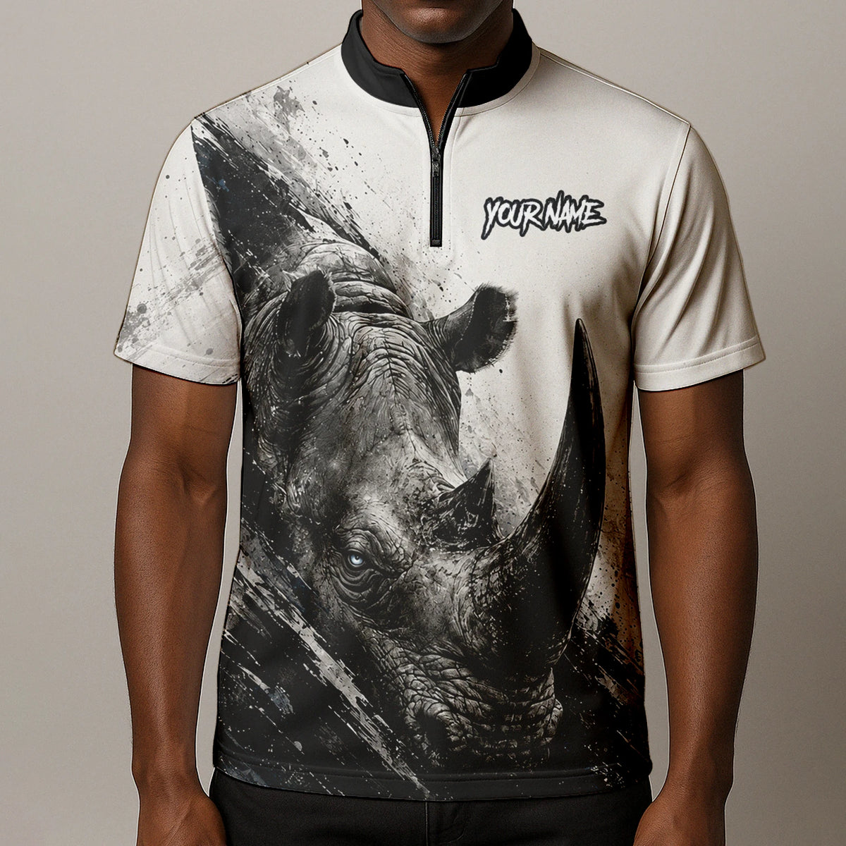 Personalised White Black Grey Rhino Darts Shirt For Men C312