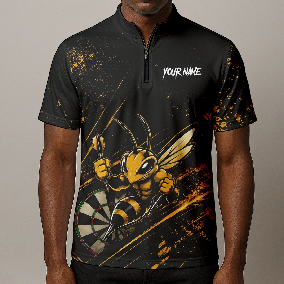 Personalised Black & Gold Bee Dartboard Darts Shirt For Men L410