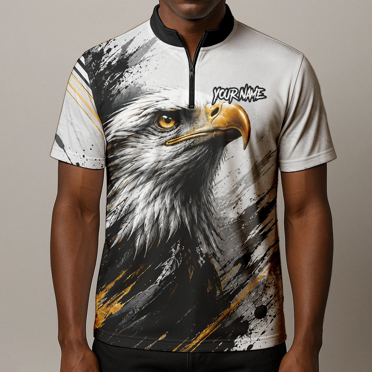Personalised White Black Gold Bald Eagle Darts Shirt For Men S805
