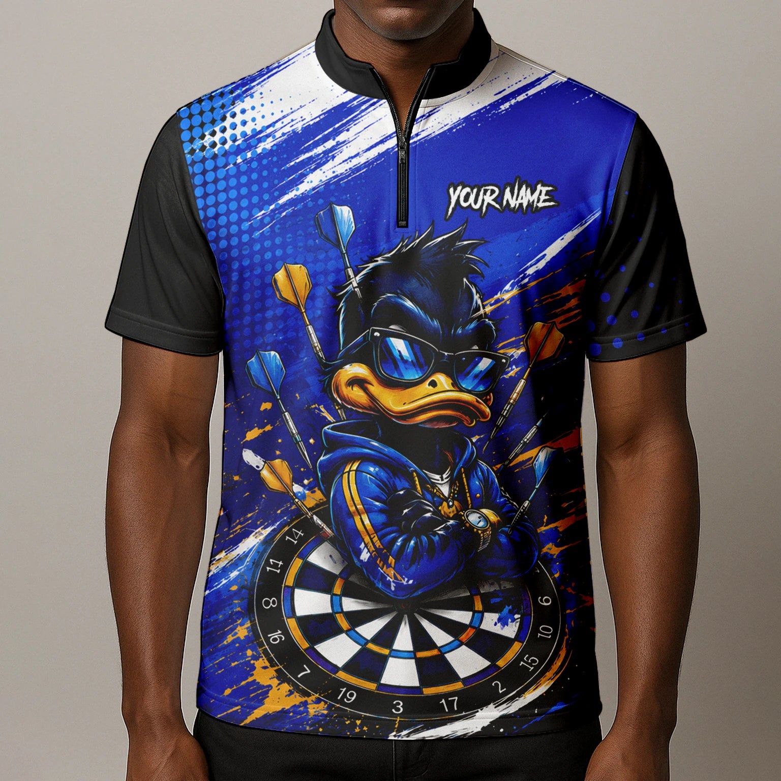 Personalised Blue & Gold Cool Duck Darts Polo Shirt For Men L859